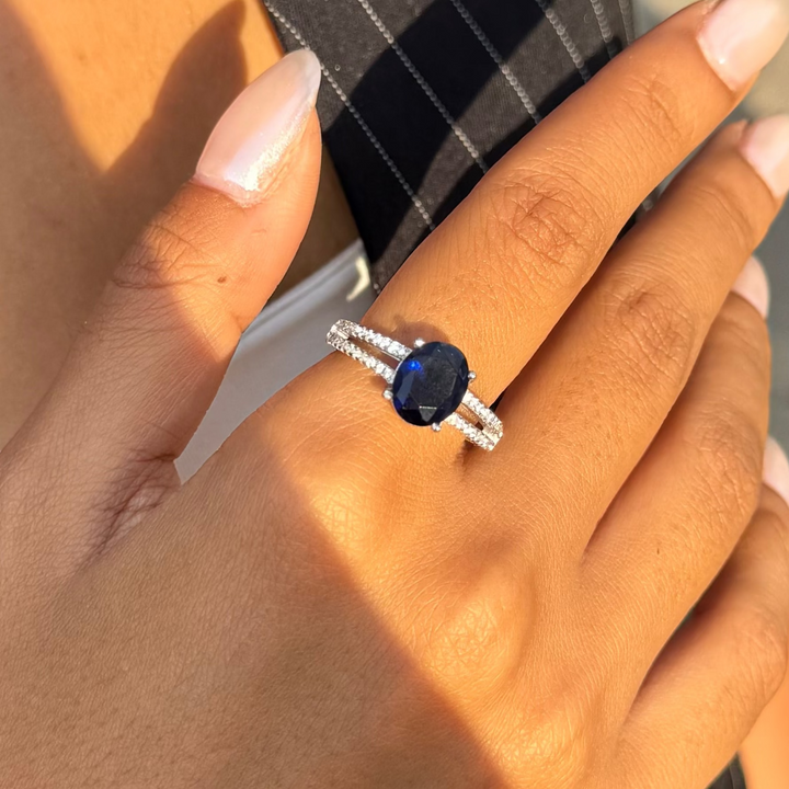 Royal Blue Oval Silver Ring - Sterling Silver 925