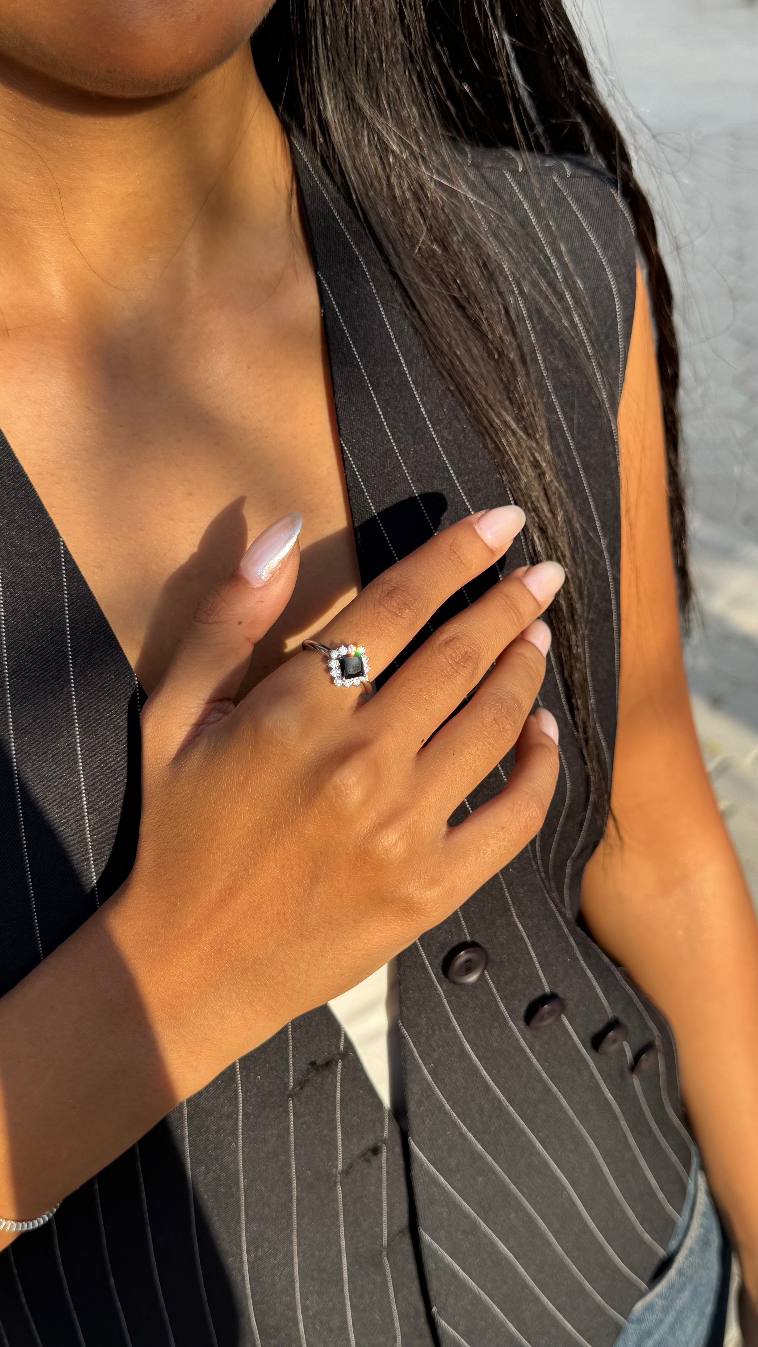 Black Square Halo Ring