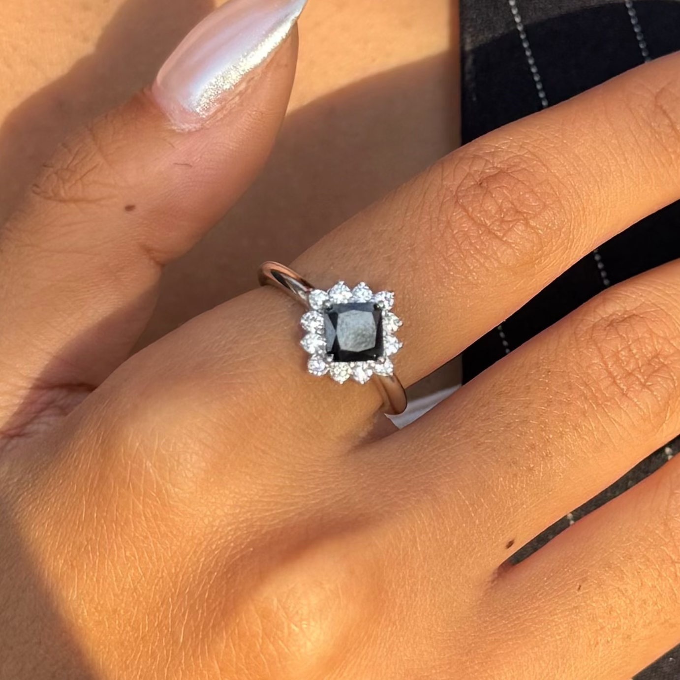 Black Square Halo Ring