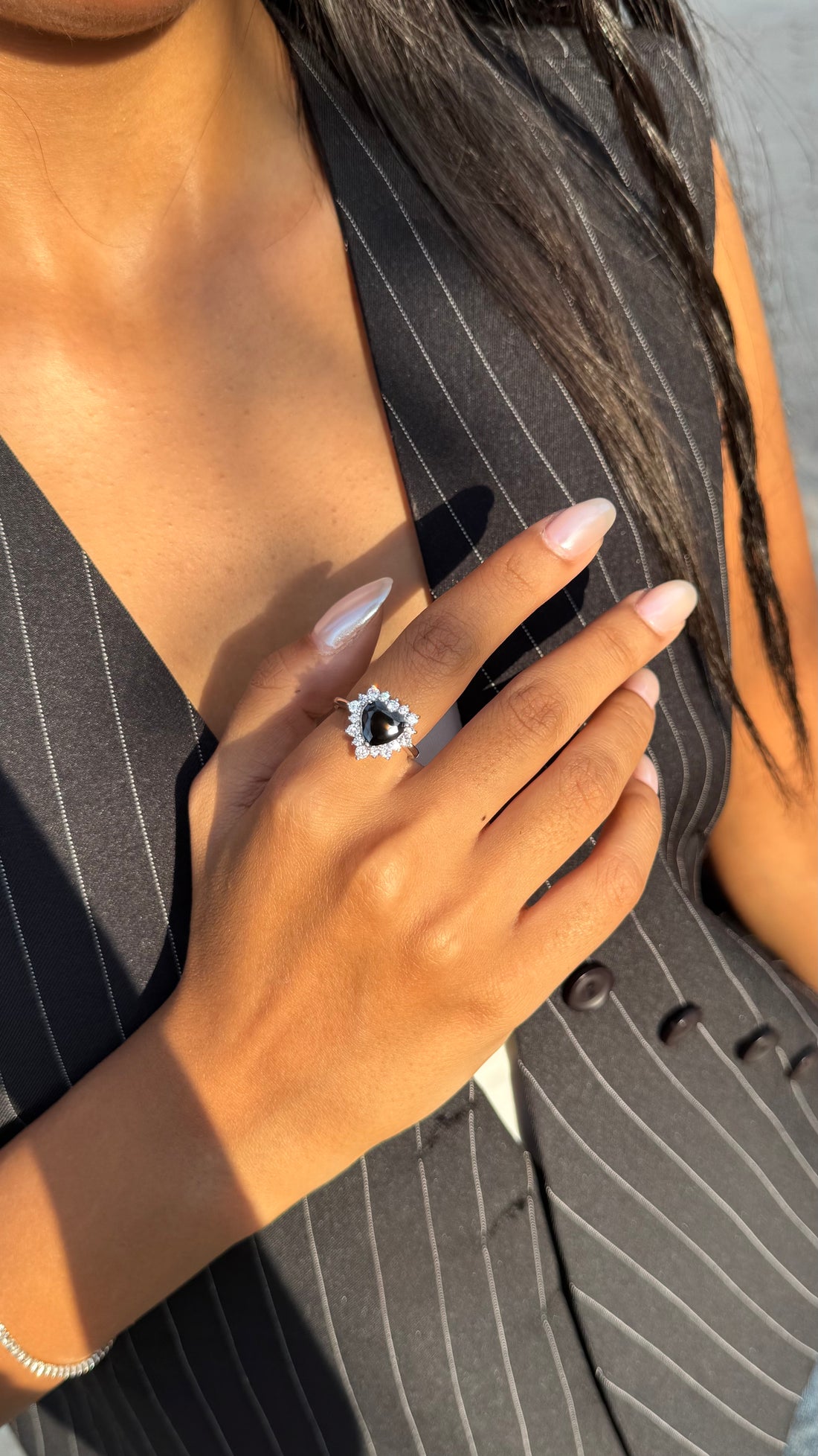 Black Heart Halo Ring