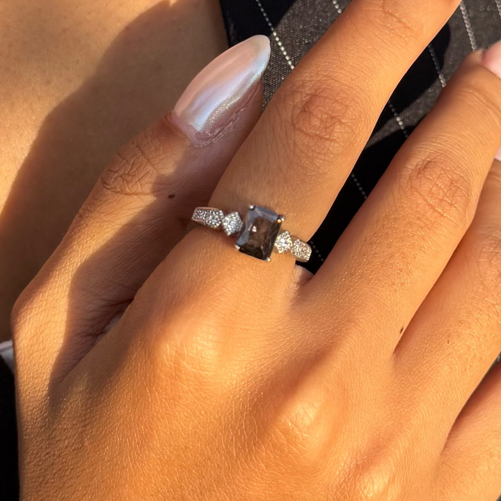 Stone Solitaire Silver Ring - Sterling Silver 925