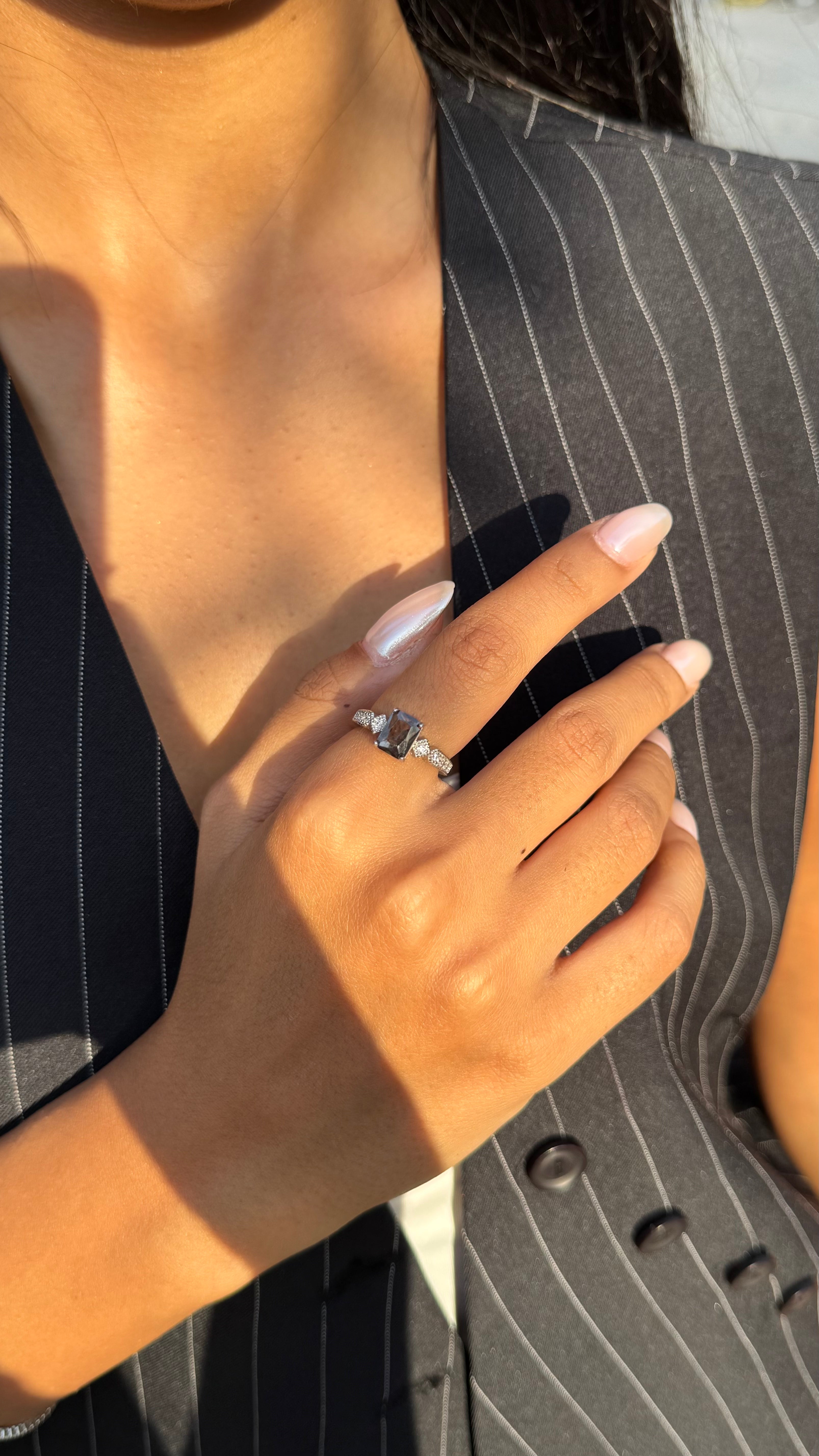 Stone Solitaire Silver Ring - Sterling Silver 925