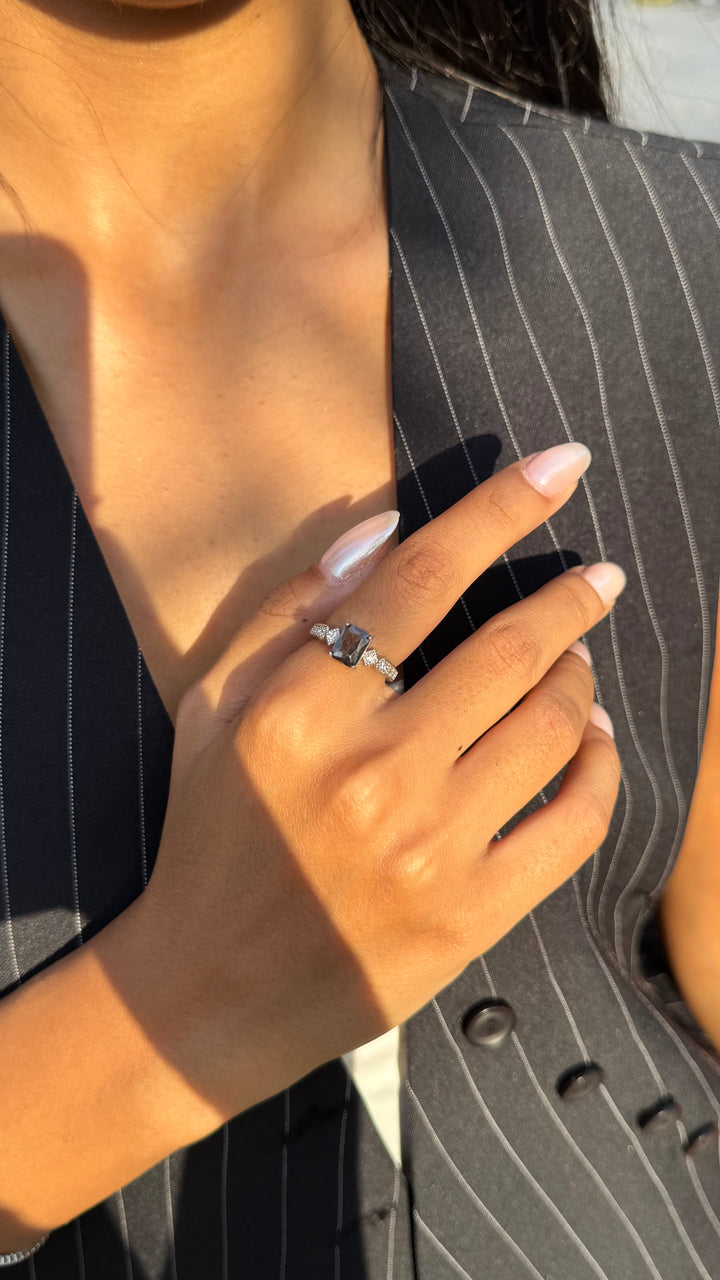 Stone Solitaire Silver Ring - Sterling Silver 925
