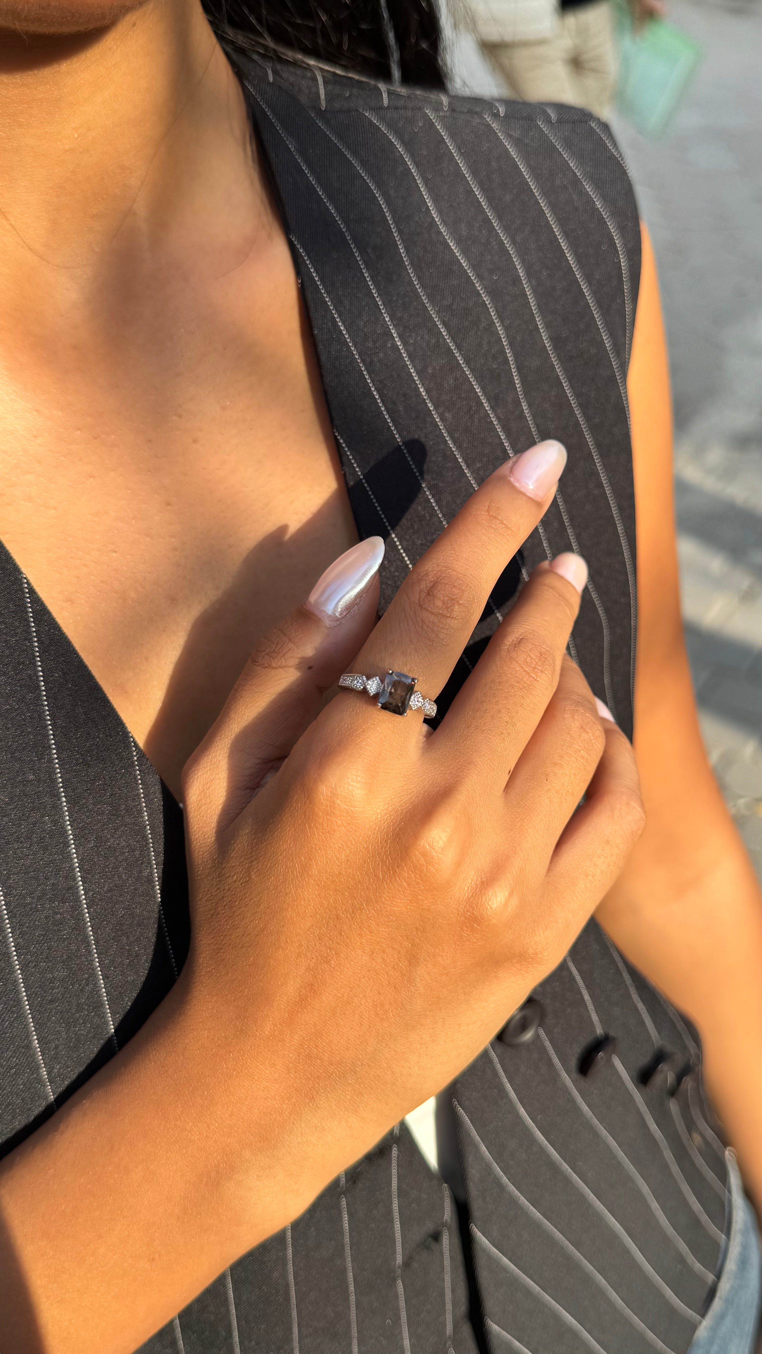 Stone Solitaire Silver Ring - Sterling Silver 925