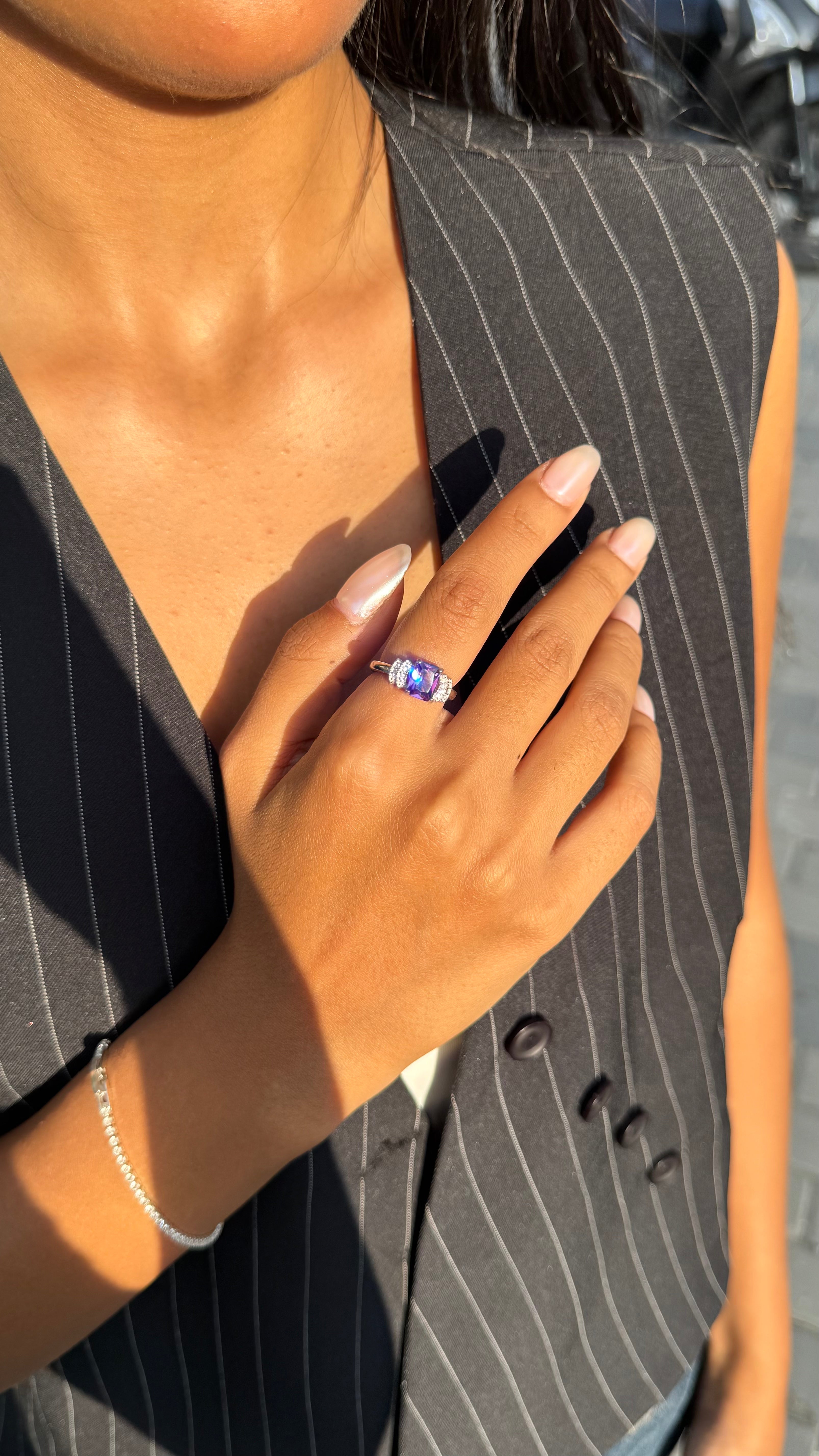 Purple Amethyst Crystal Ring