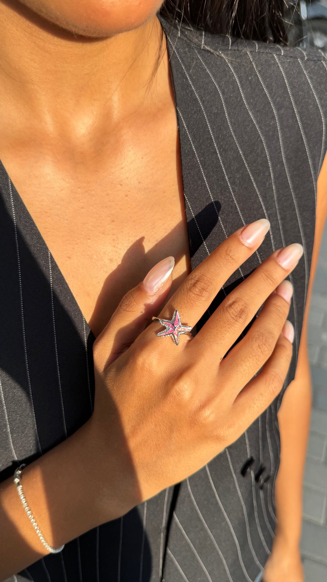 Starfish Pink & White Gem Ring - Sterling Silver 925