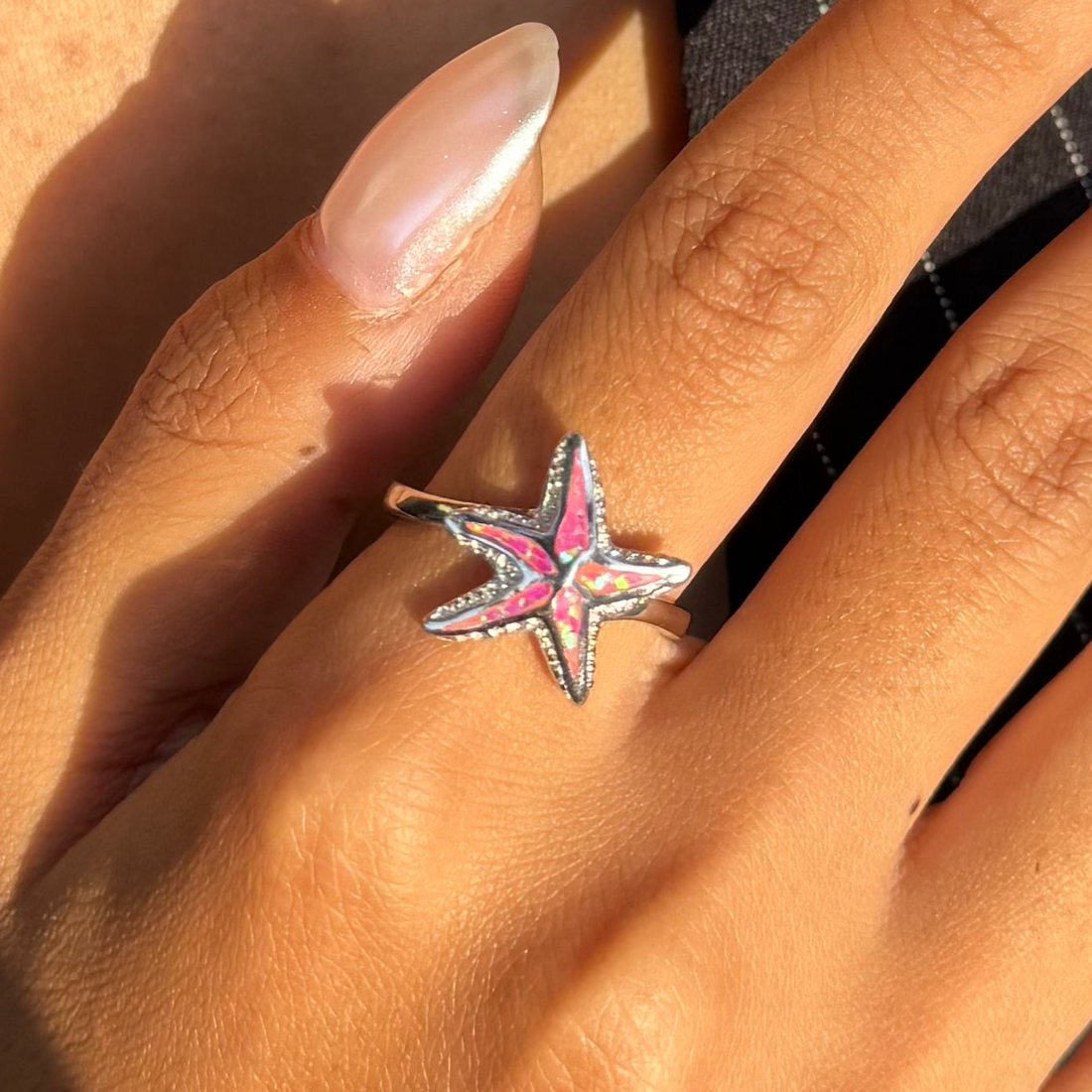 Starfish Pink & White Gem Ring - Sterling Silver 925