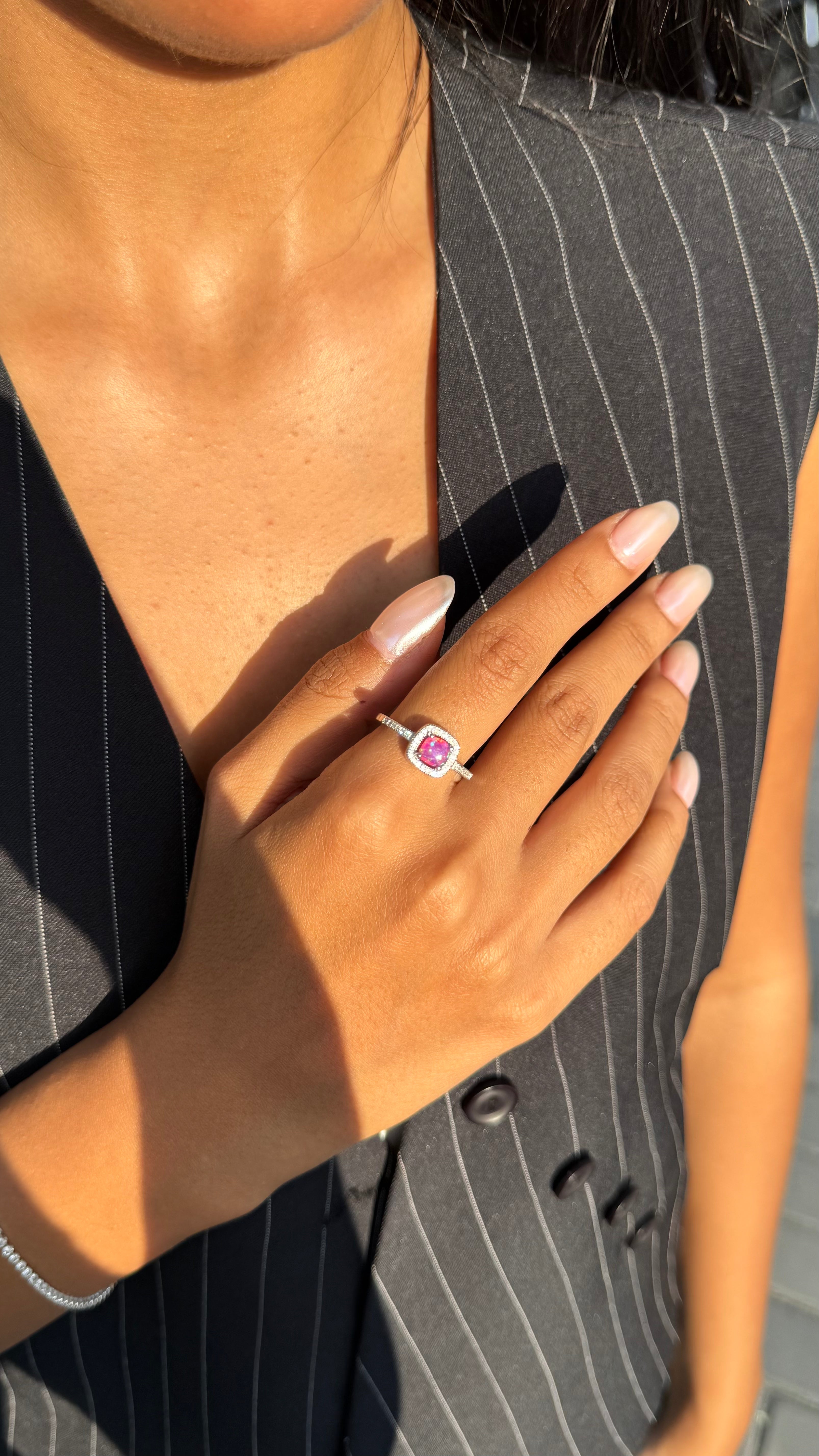 Pink Cushion Cut Halo Ring