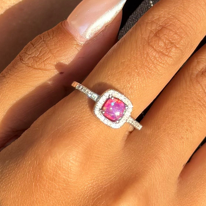 Pink Cushion Cut Halo Ring