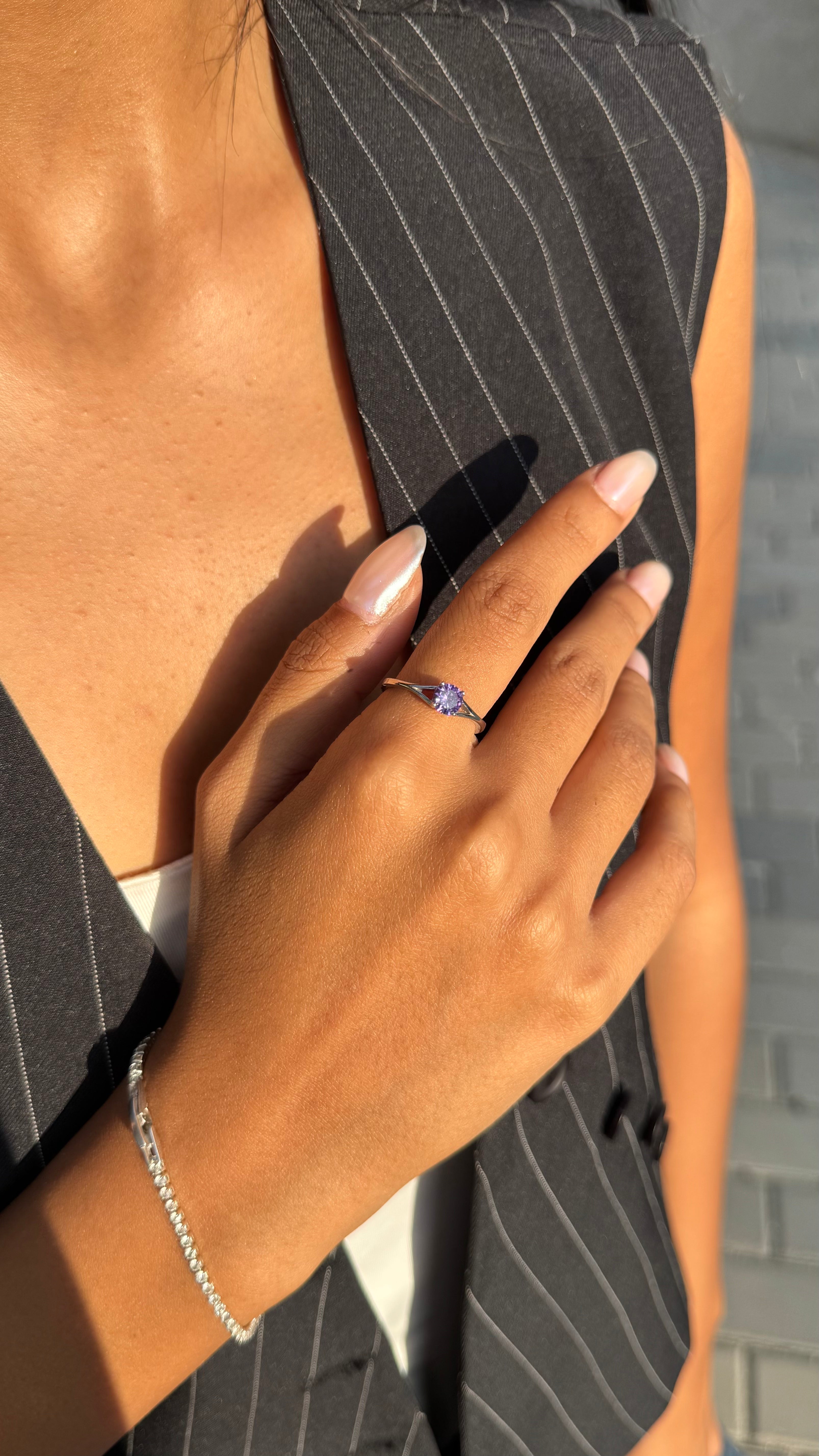 Purple Crown Silver Ring