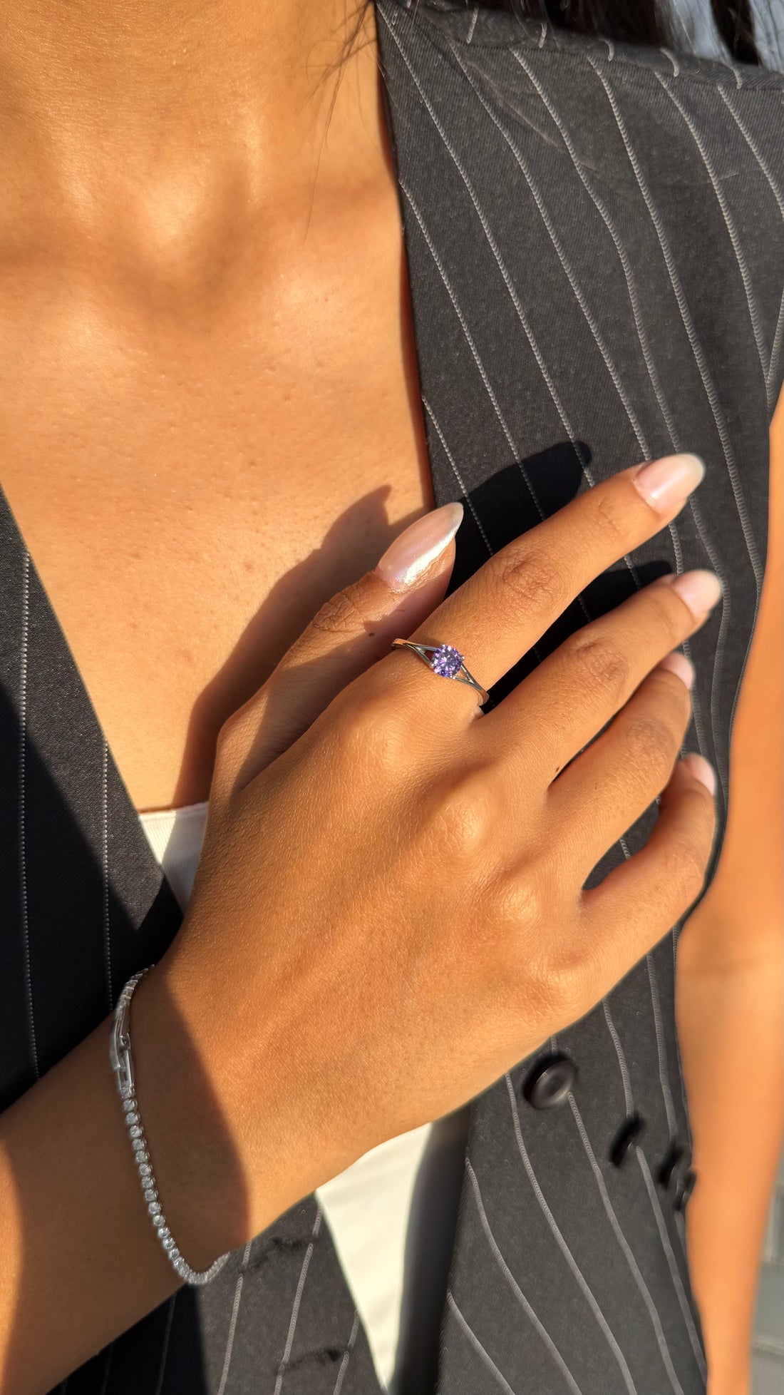 Purple Crown Silver Ring