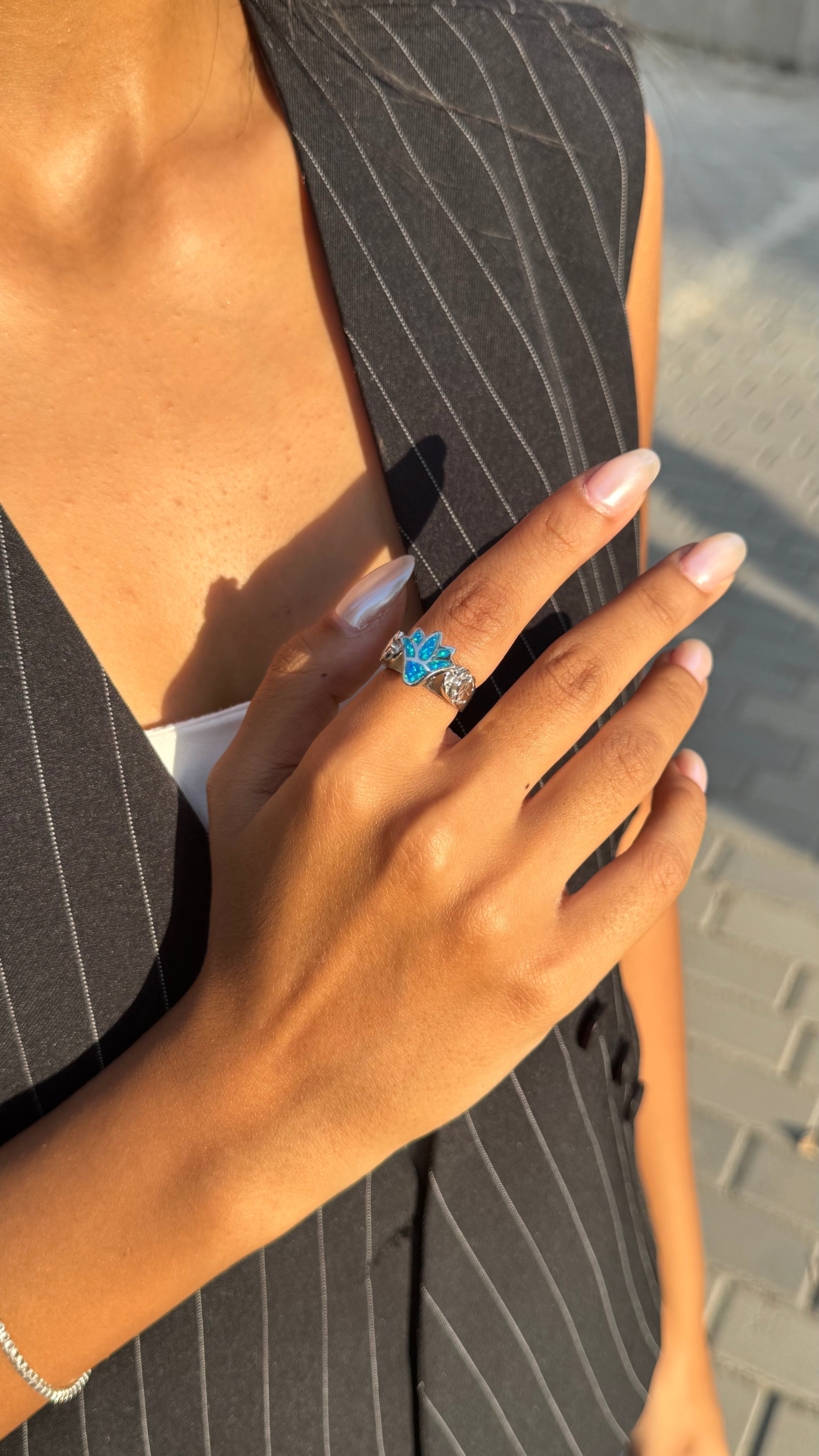 Blue Opal Lotus Ring