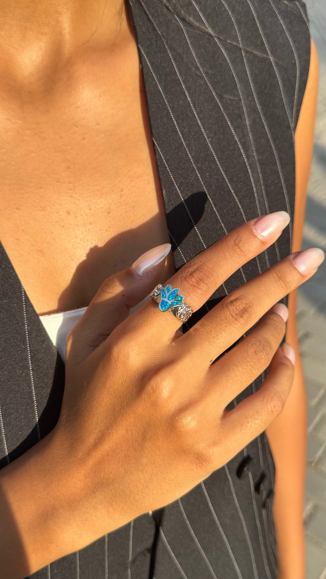 Blue Opal Lotus Ring