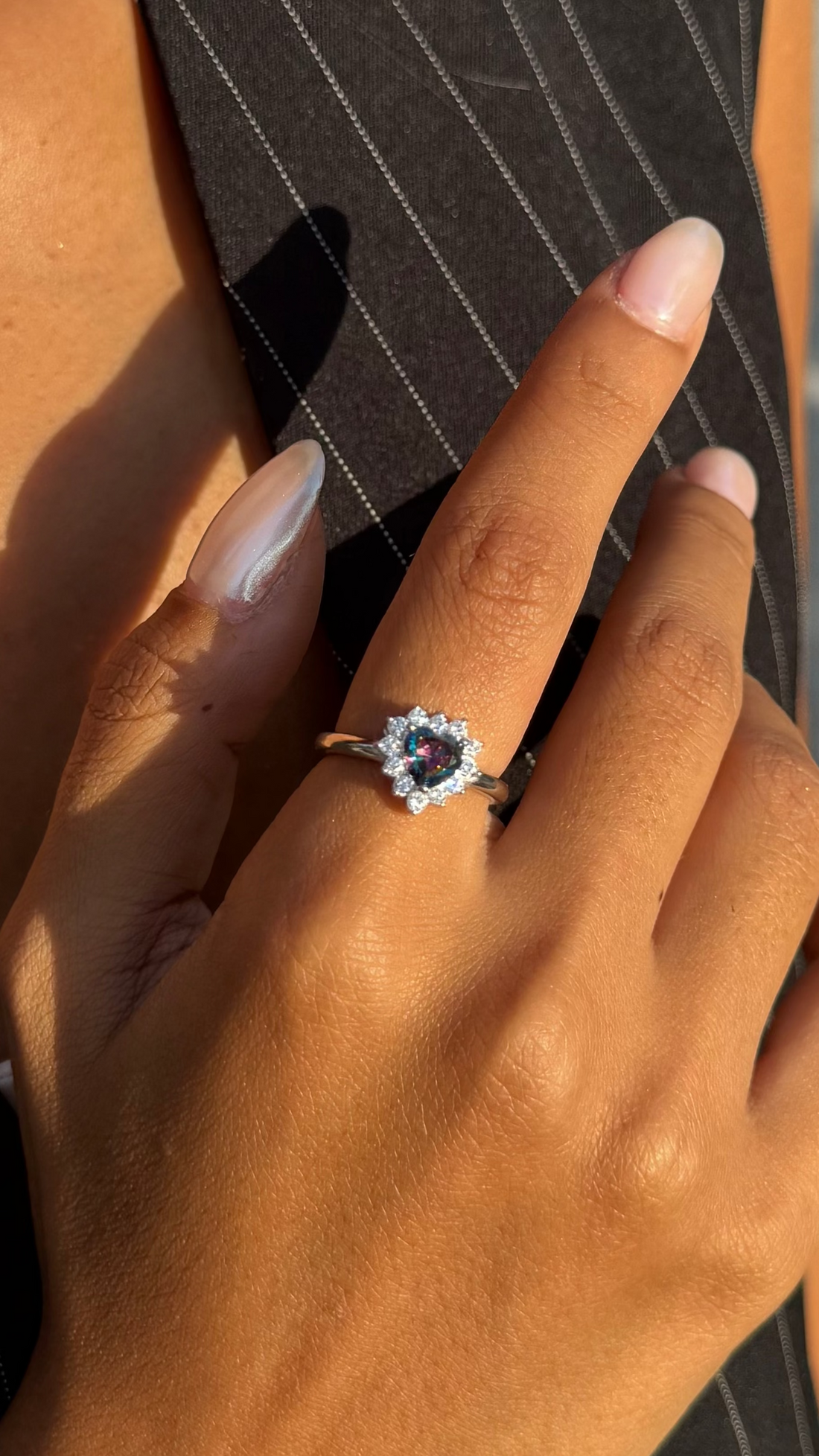 Mystic Topaz Halo Silver Ring