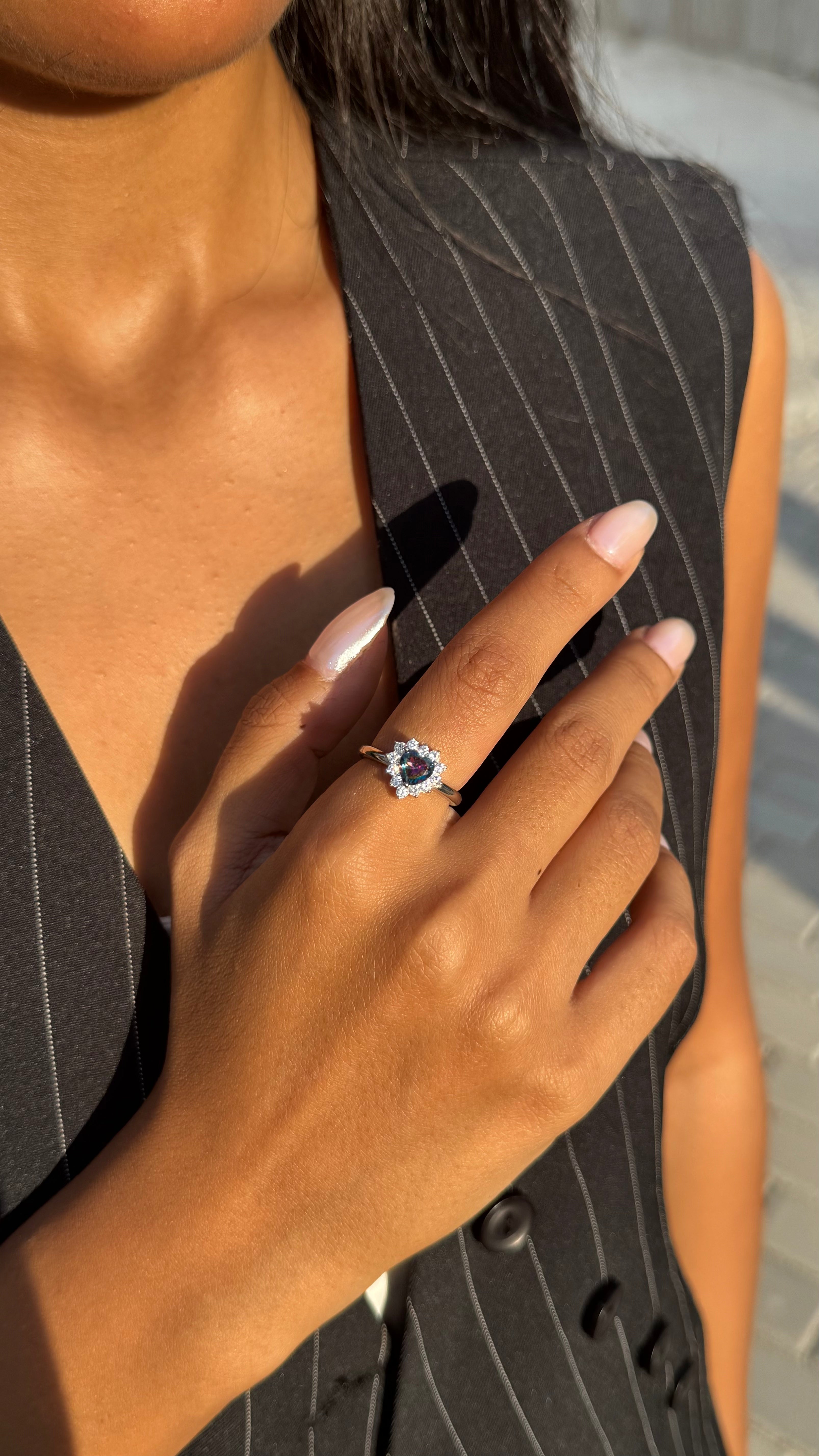 Mystic Topaz Halo Silver Ring
