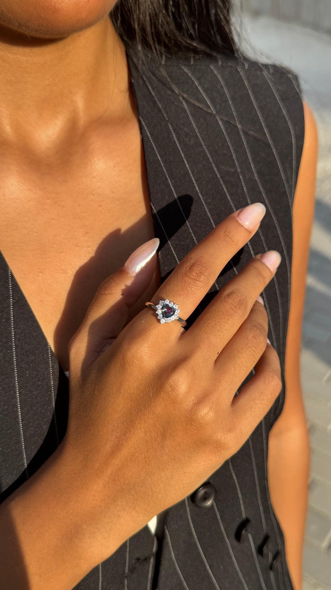 Mystic Topaz Halo Silver Ring