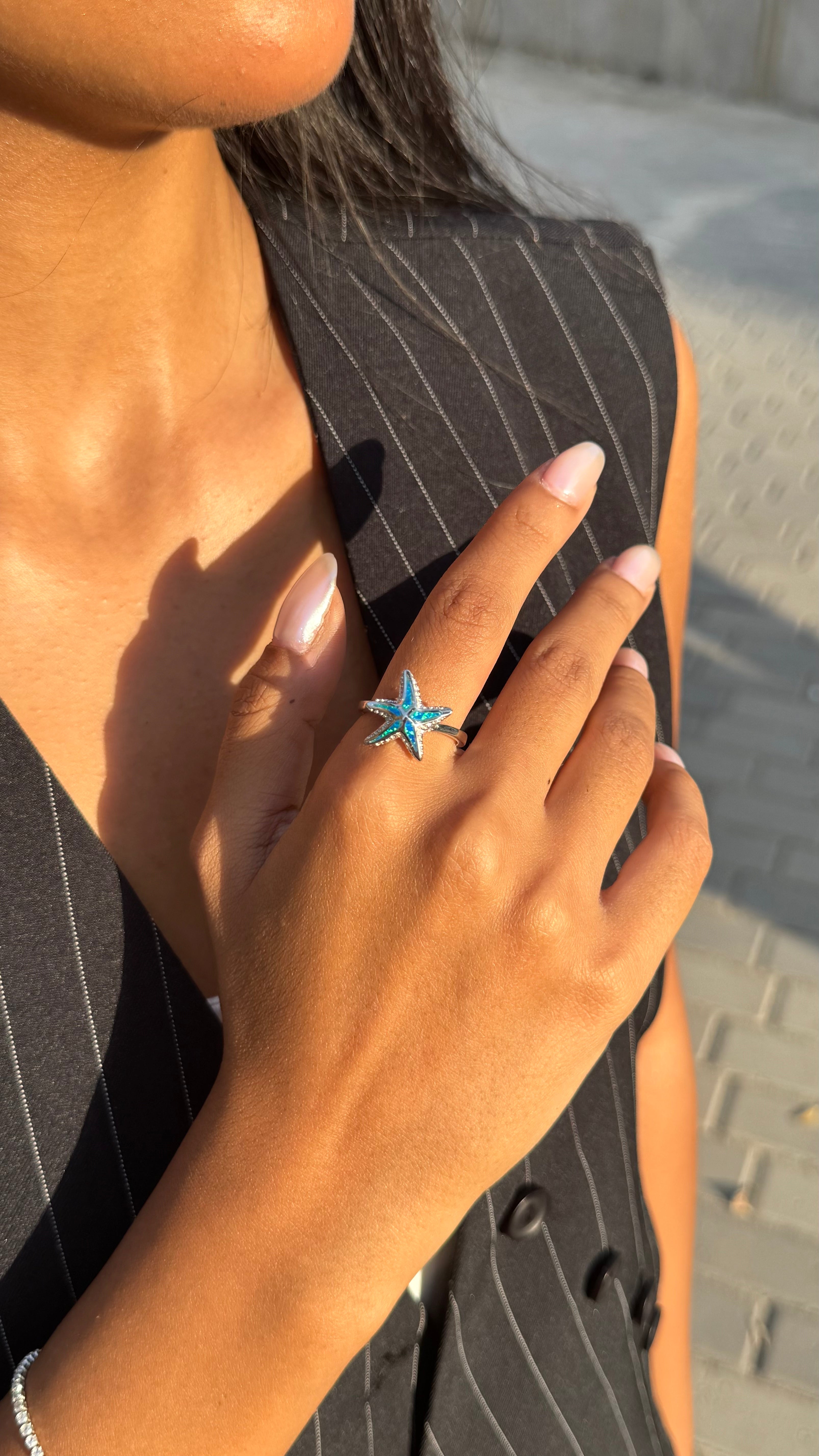 Blue Star Silver Ring - Sterling Silver 925