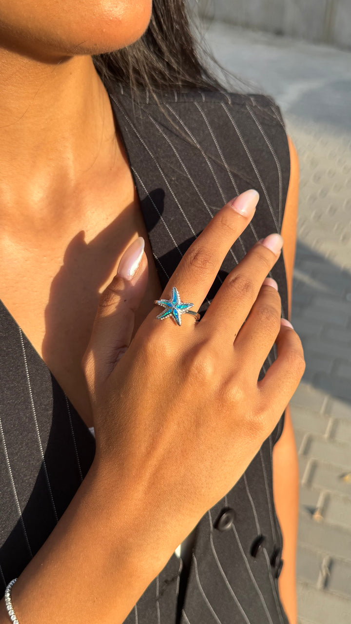 Blue Star Silver Ring - Sterling Silver 925