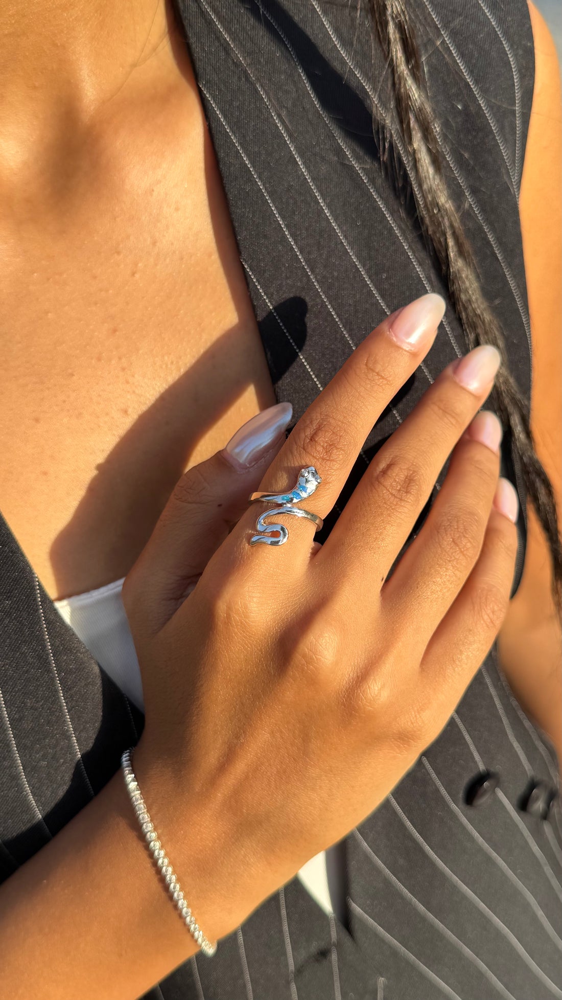 Silver Snake Wrap Ring – Zircon Paved