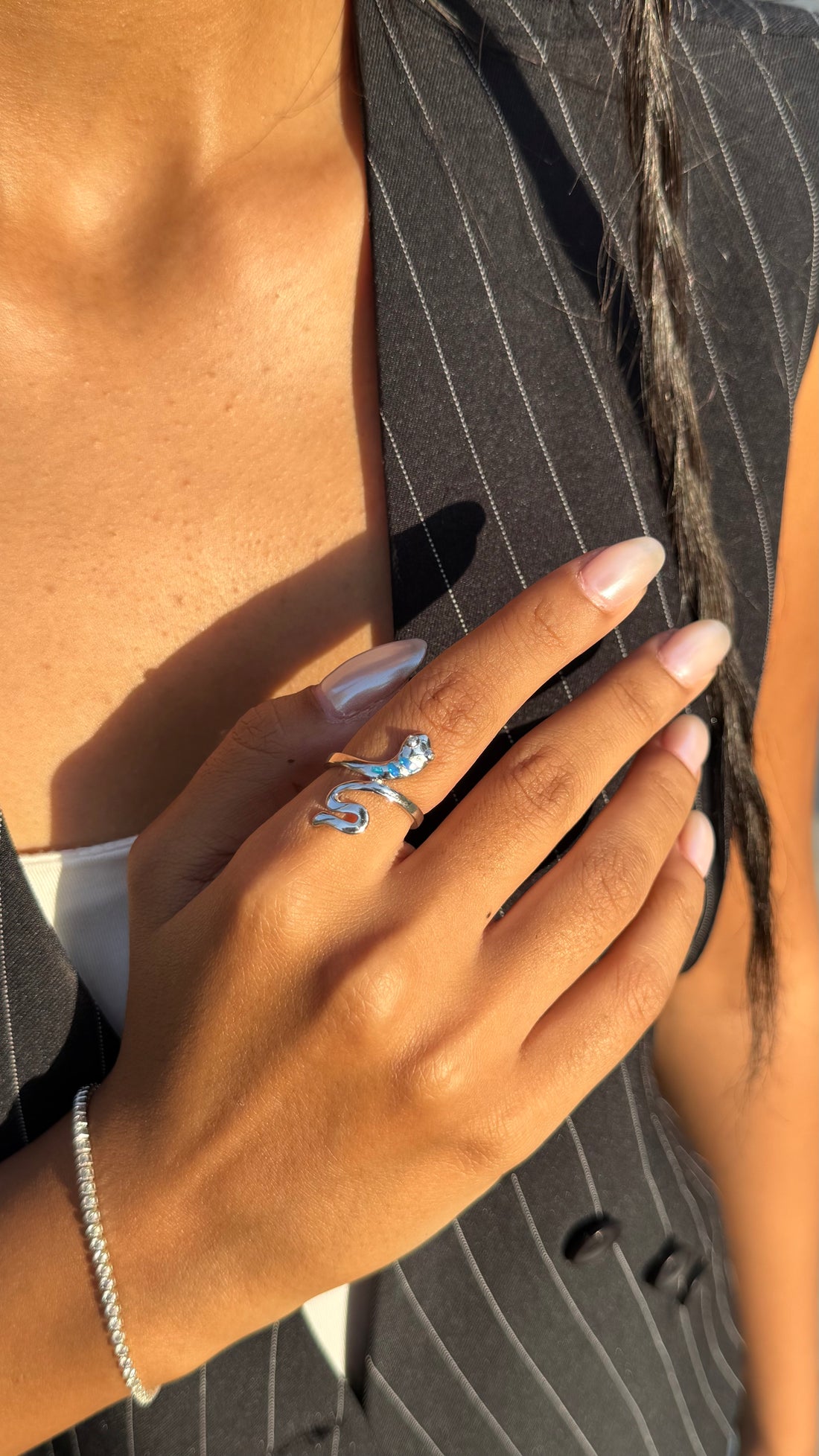Silver Snake Wrap Ring – Zircon Paved