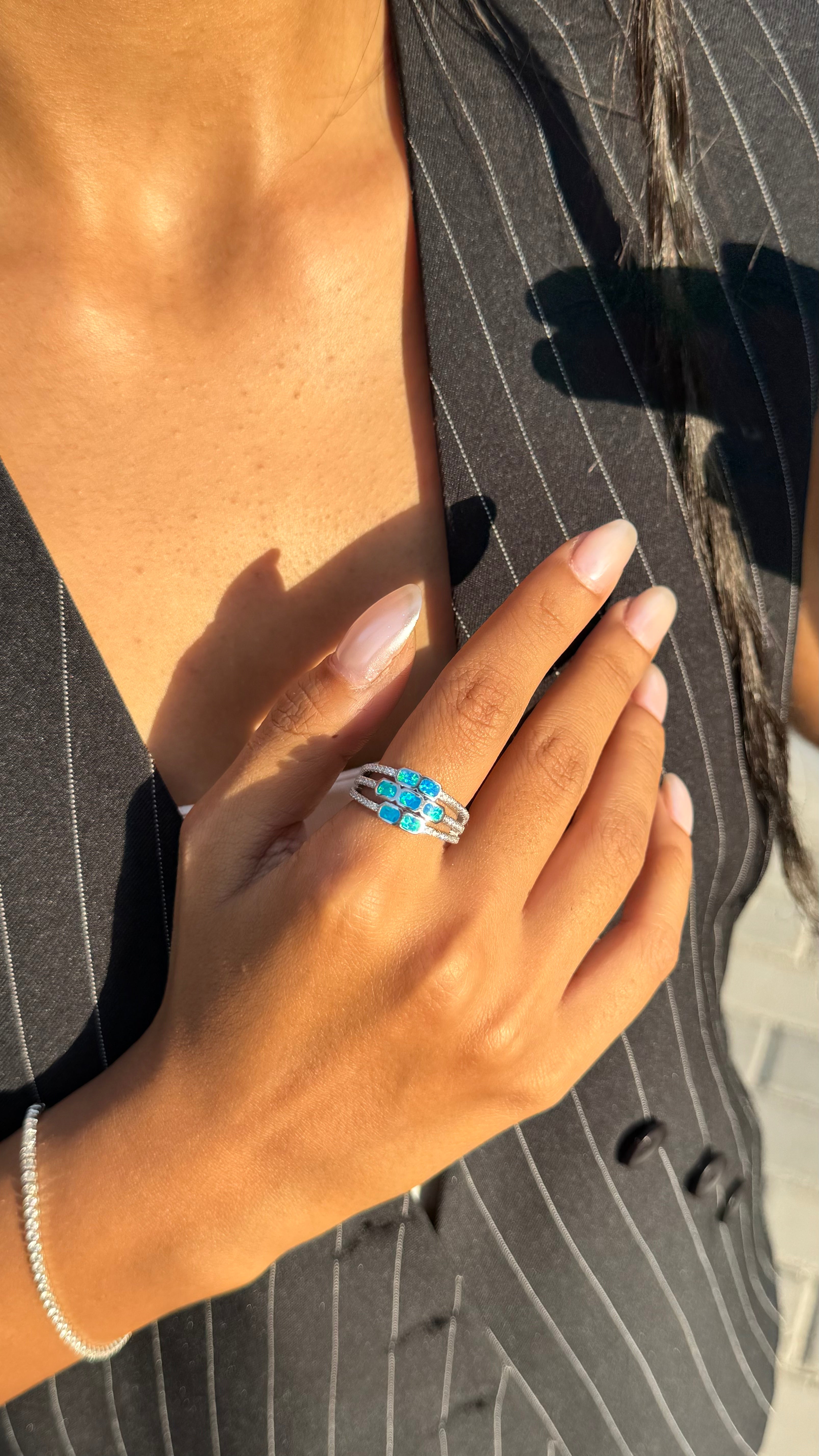 Triple Band Blue Opal Ring