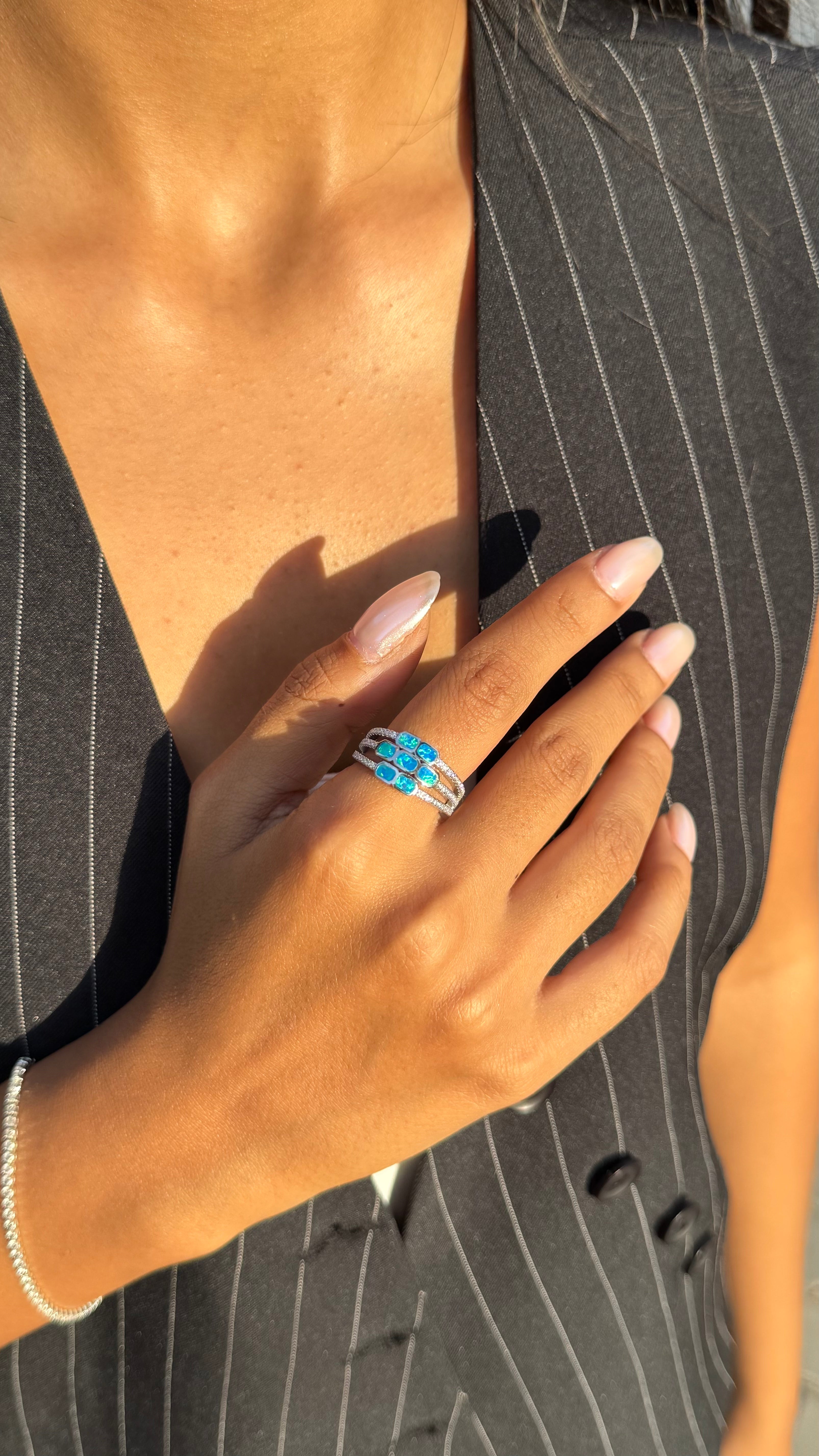 Triple Band Blue Opal Ring
