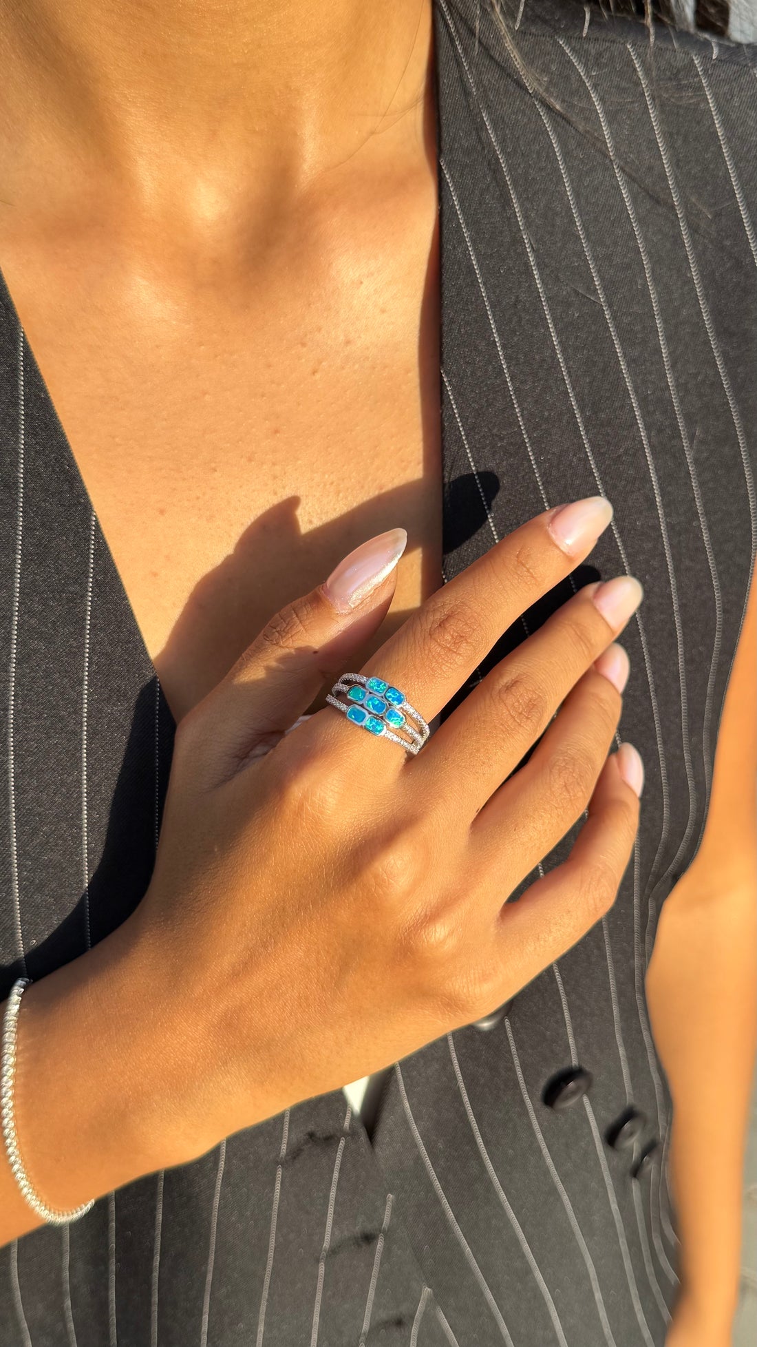 Triple Band Blue Opal Ring