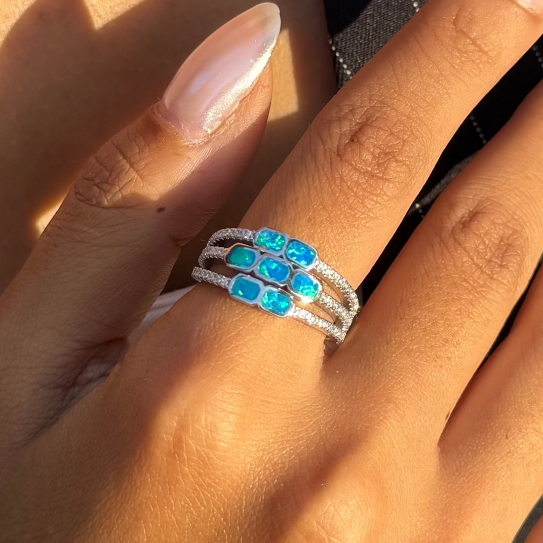 Triple Band Blue Opal Ring