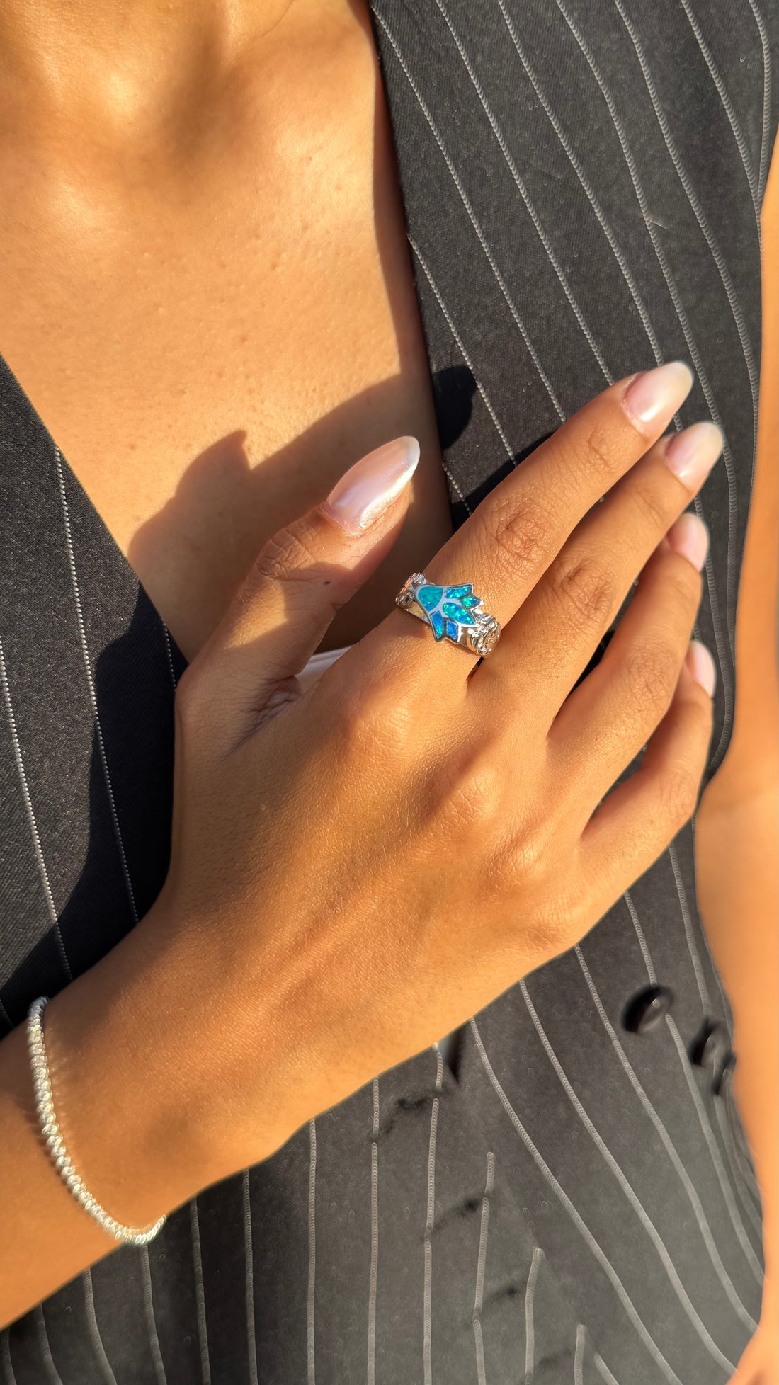 Blue Opal Lotus Ring