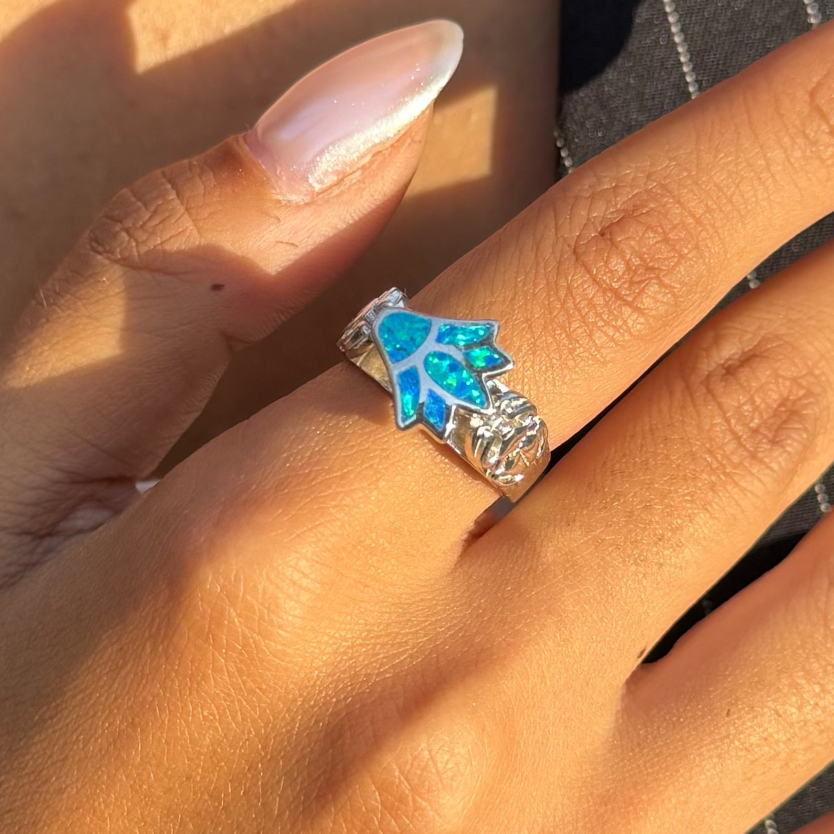 Blue Opal Lotus Ring