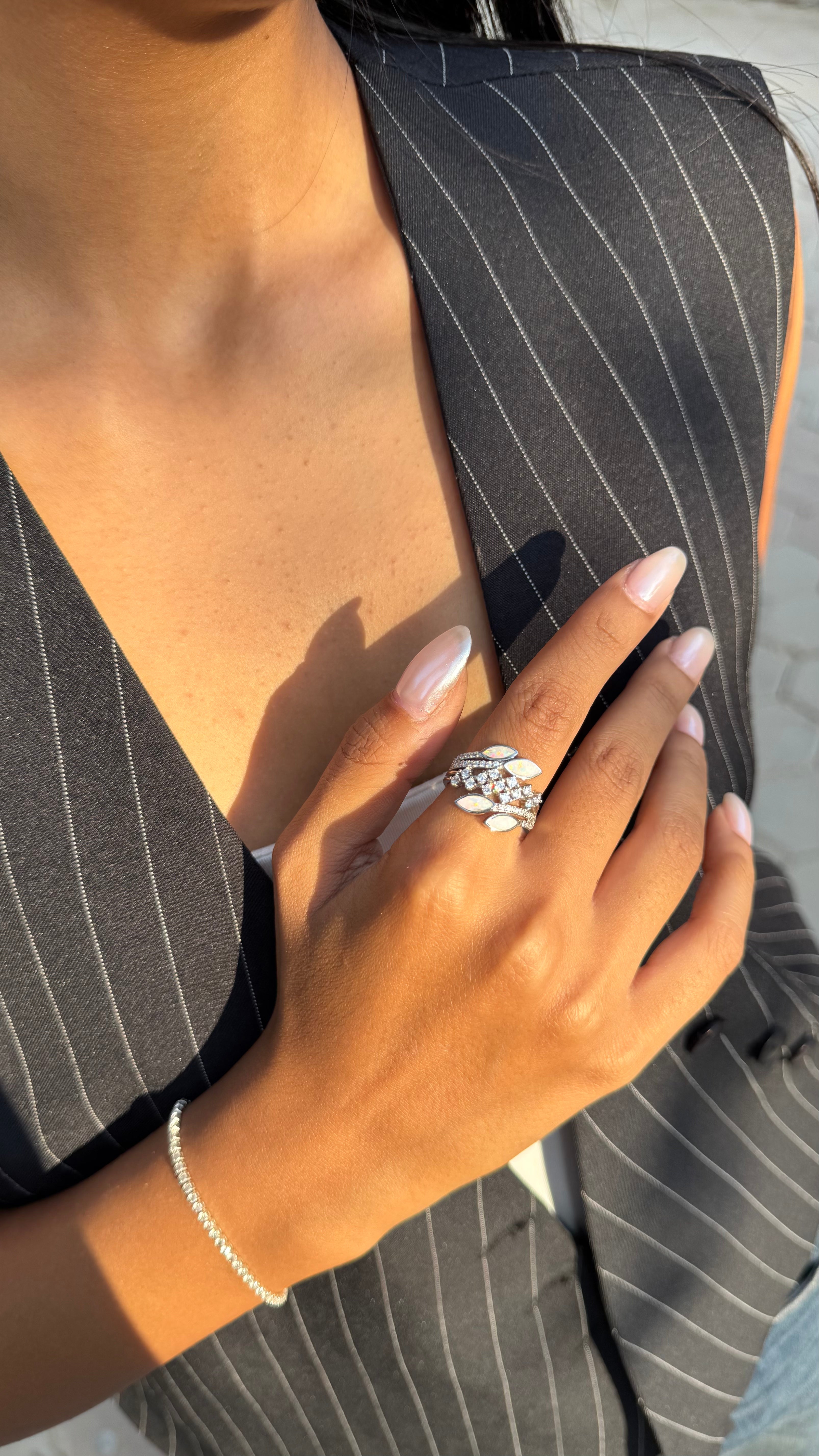 Leaf Cluster Silver Ring - Sterling Silver 925
