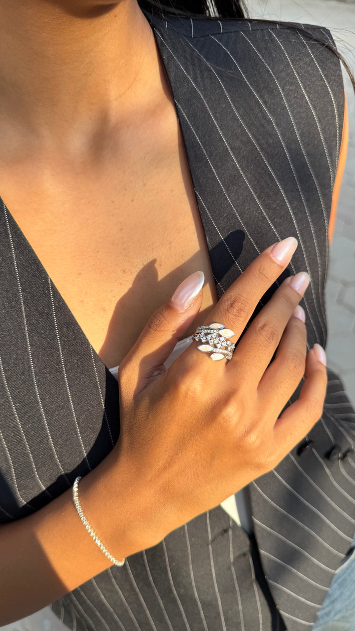 Leaf Cluster Silver Ring - Sterling Silver 925
