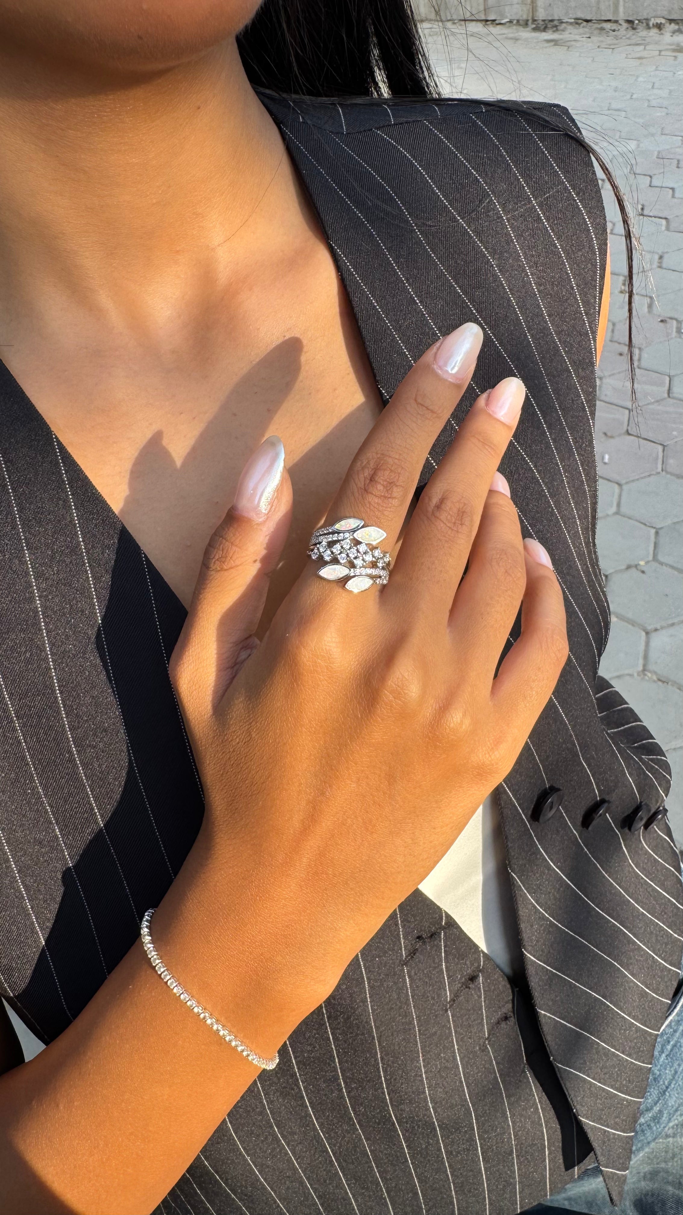 Leaf Cluster Silver Ring - Sterling Silver 925