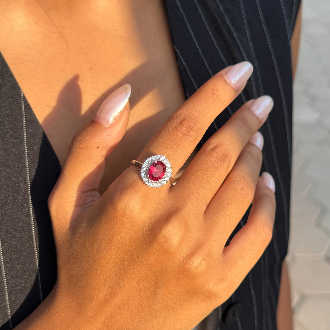 Oval Ruby Halo Ring