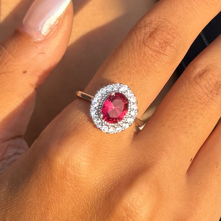 Oval Ruby Halo Ring