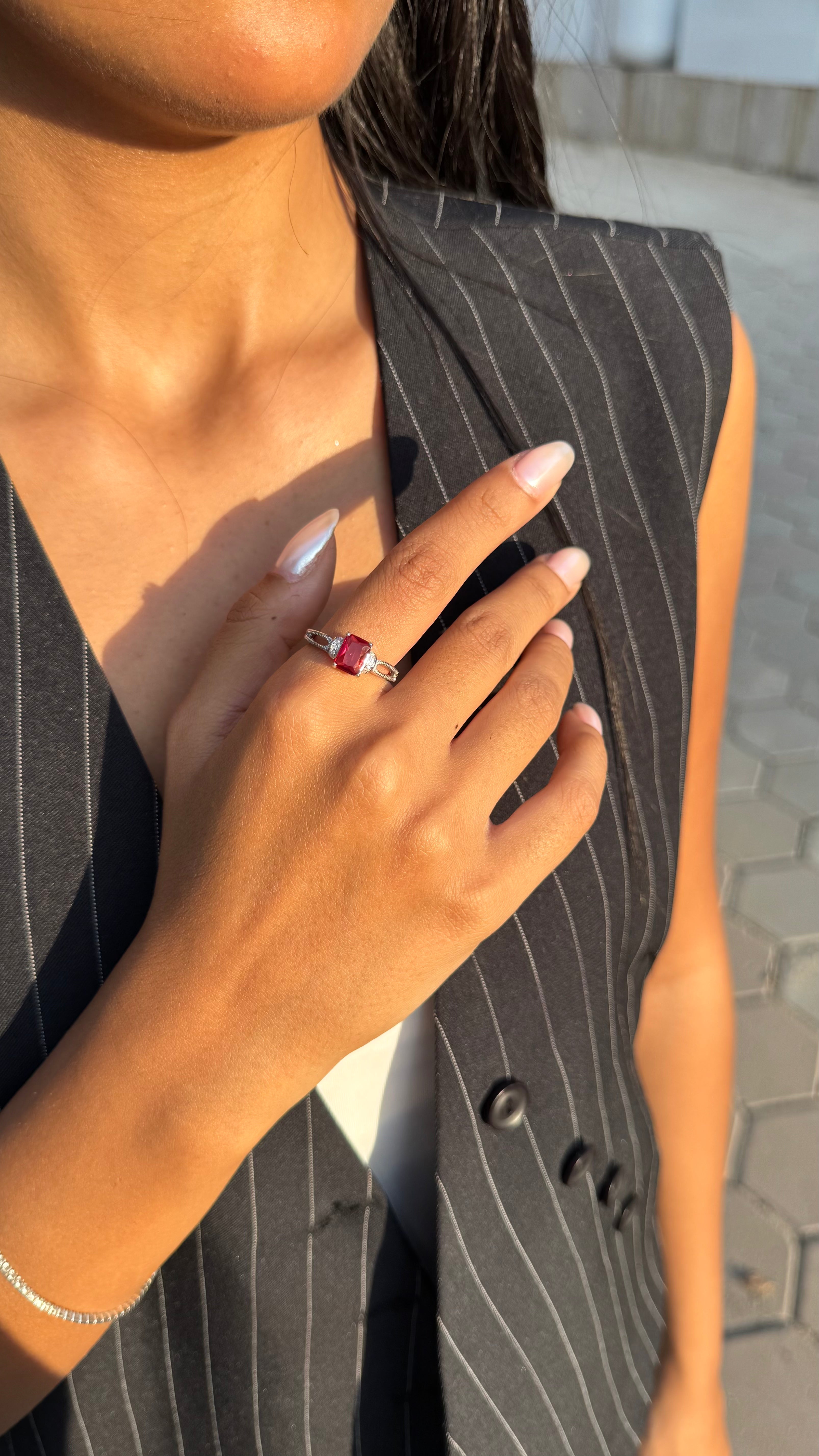 Red Radiance Duo Silver Ring - Sterling Silver 925