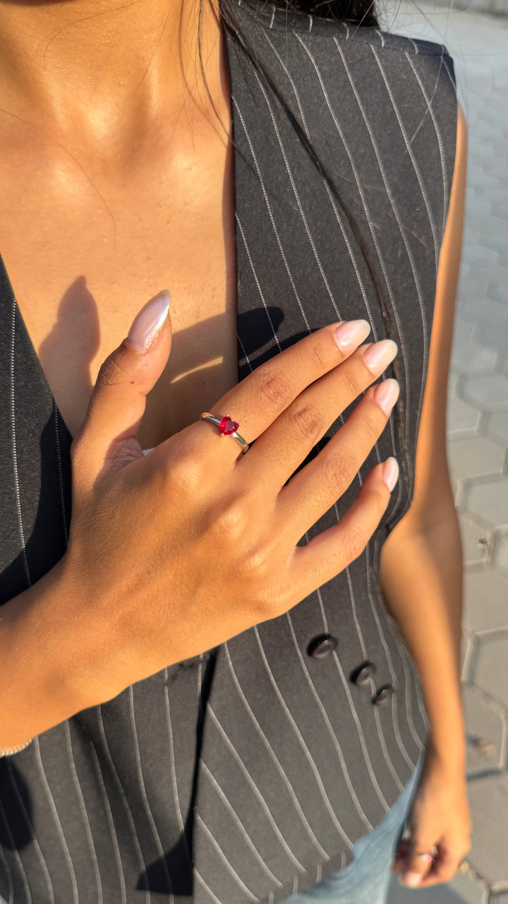Red Duo-Stone Silver Ring