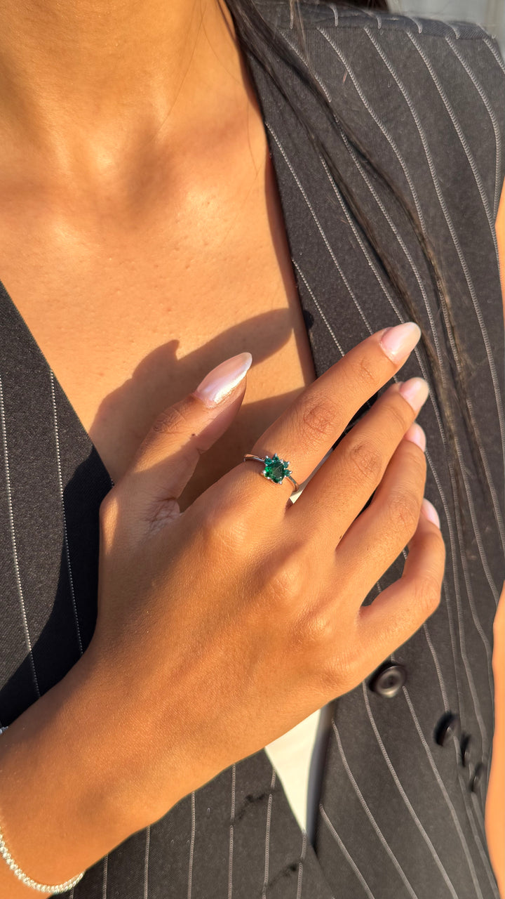 Emerald Spark Silver Ring