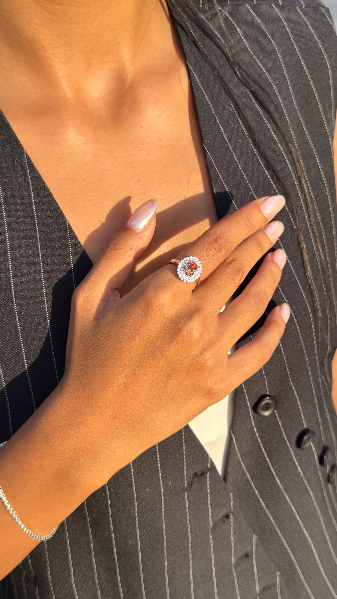 Yellow Citrine Double Halo Ring