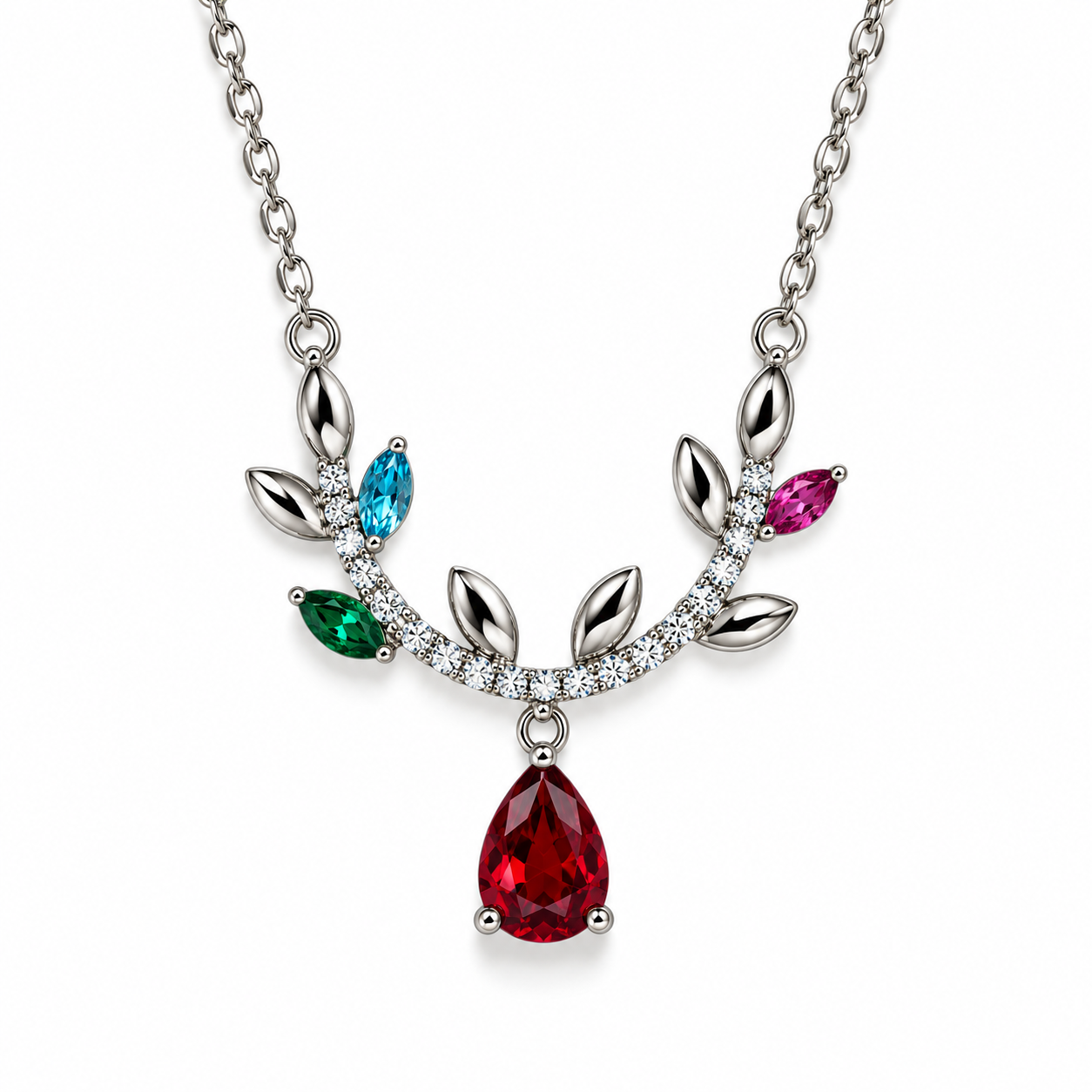Leaf Charm Sterling Silver Bracelet with Gemstone Details