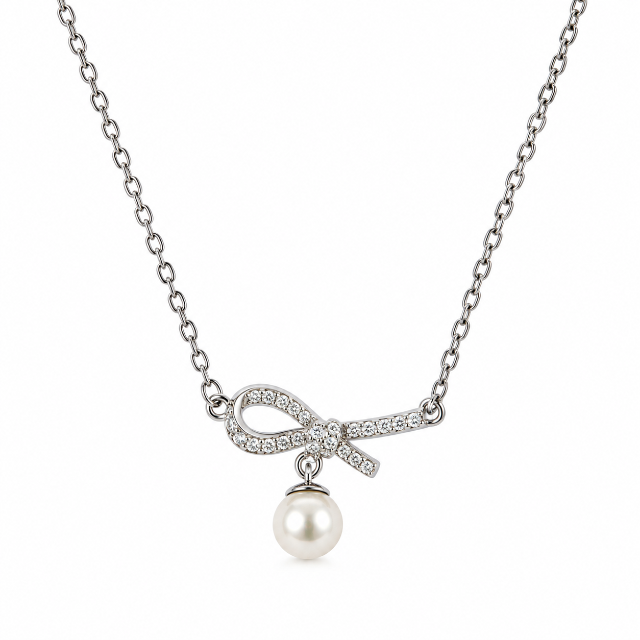 Bow & Pearl Pendant Necklace for Women