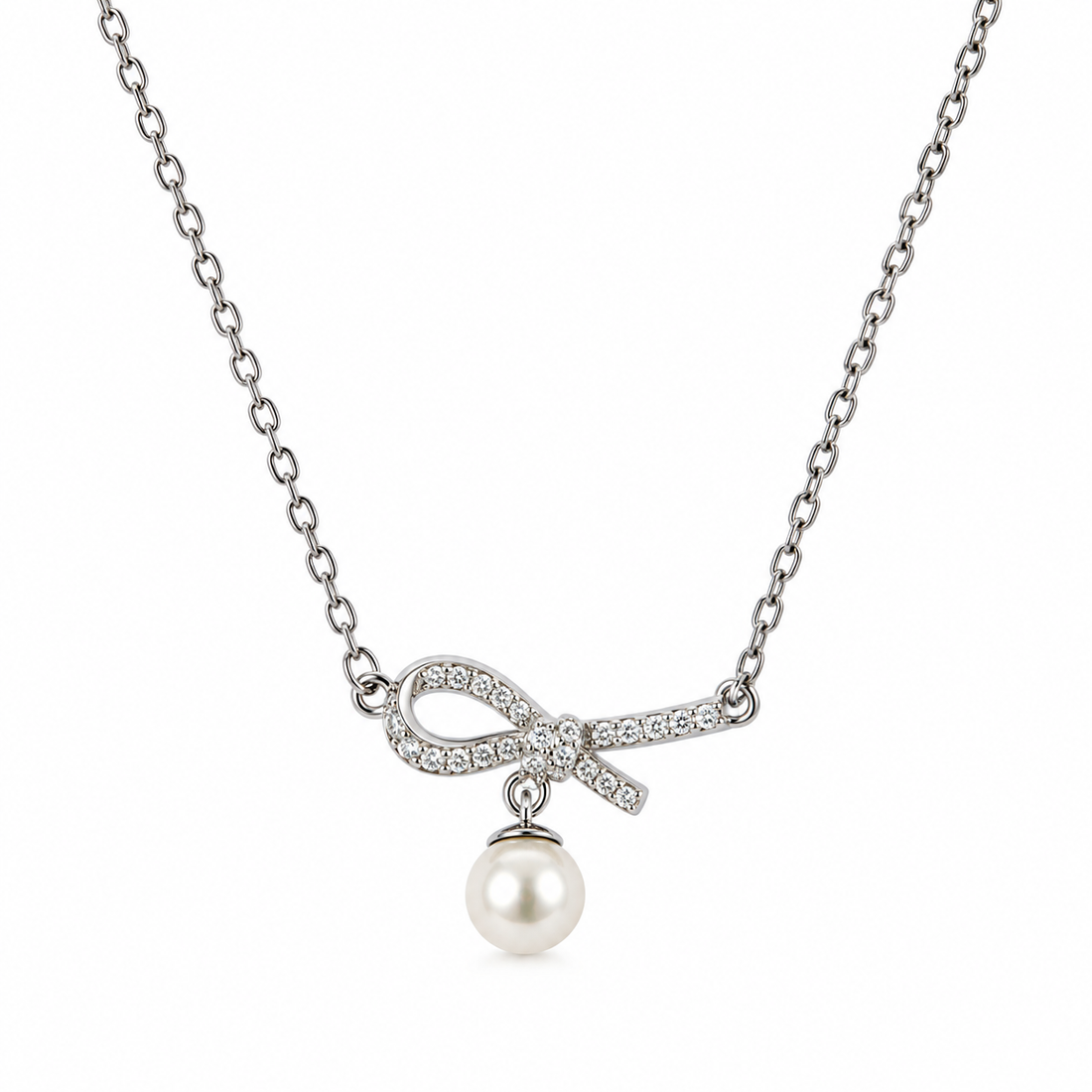 Bow & Pearl Pendant Necklace for Women