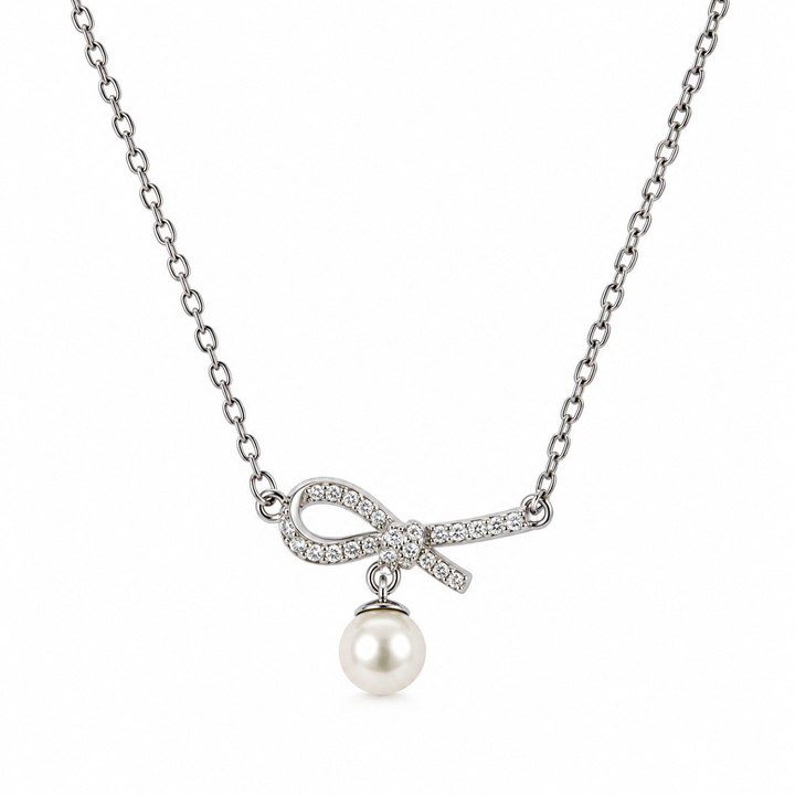 Bow & Pearl Pendant Necklace for Women