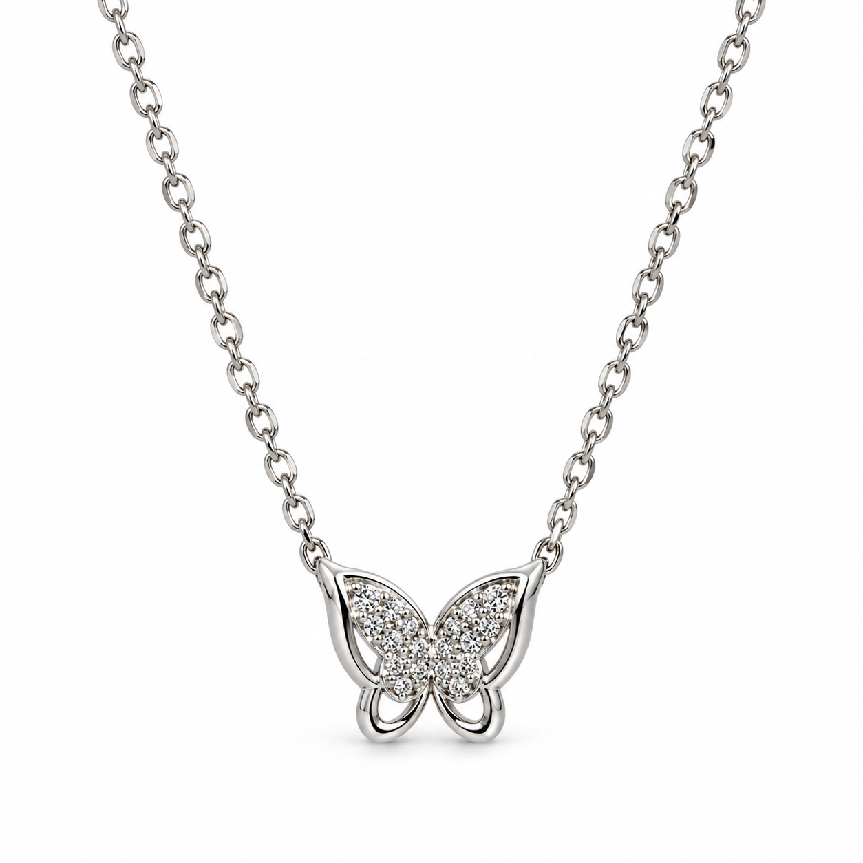 Butterfly Pendant Necklace with Sparkling Crystal Details