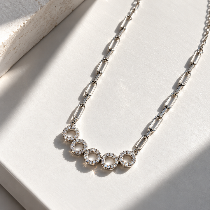 Five Circle Crystal Pendant Necklace for Women