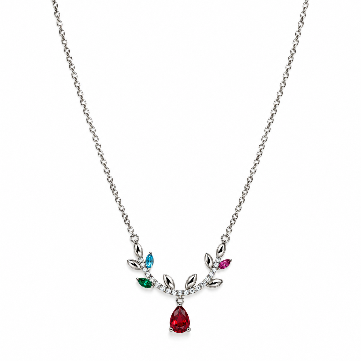 Leaf Charm Sterling Silver Bracelet with Gemstone Details