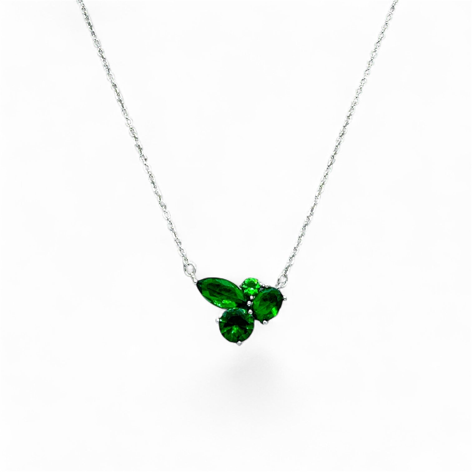 Emerald Bloom Silver Necklace