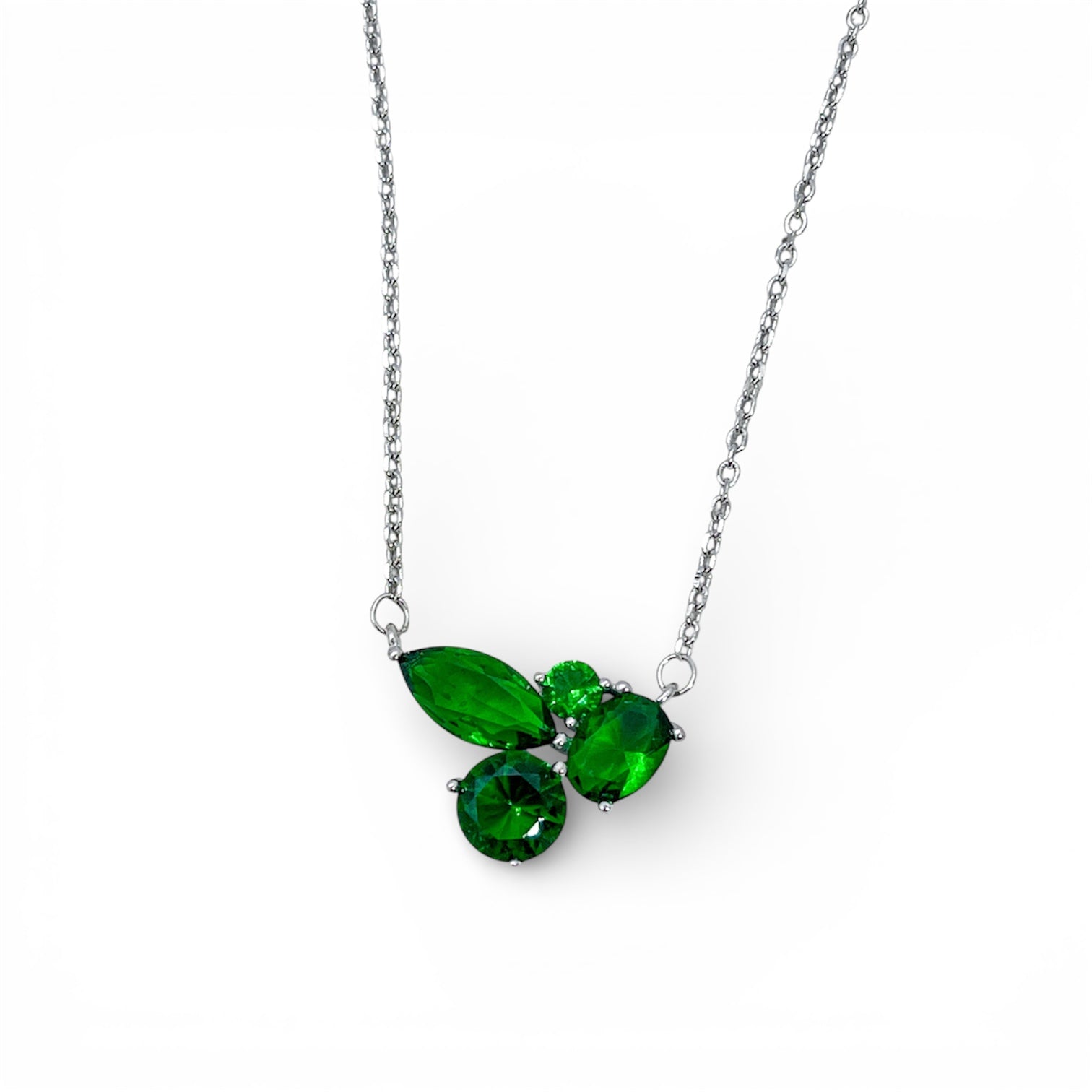 Emerald Bloom Silver Necklace
