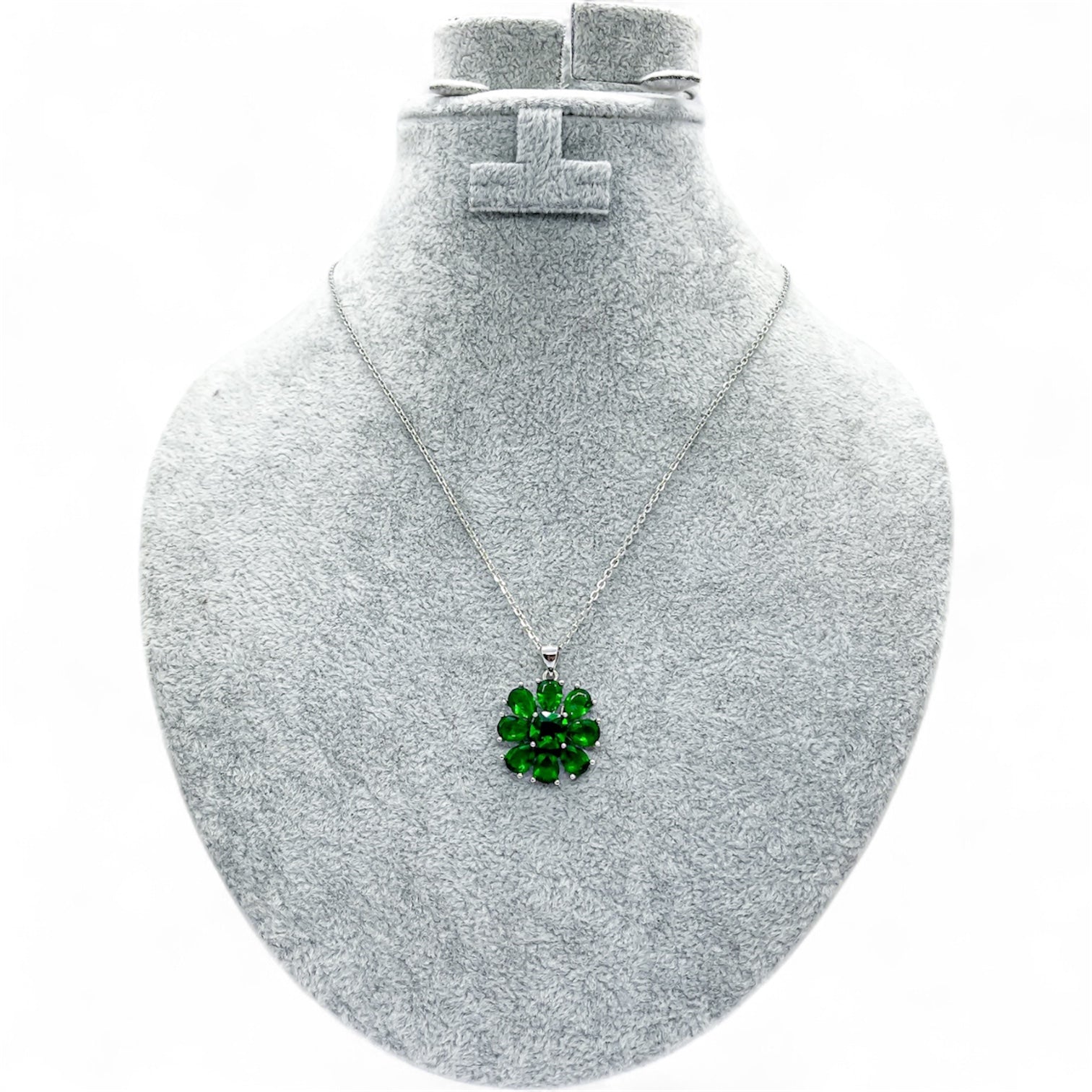 Emerald Bloom Necklace – 925 Sterling Silver Green Crystal Pendant