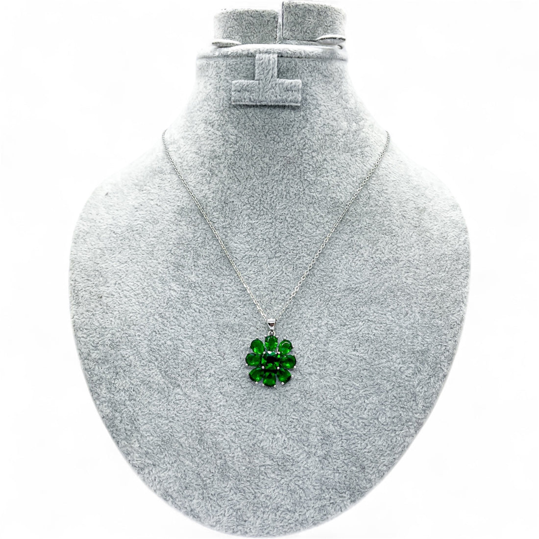 Emerald Bloom Necklace – 925 Sterling Silver Green Crystal Pendant